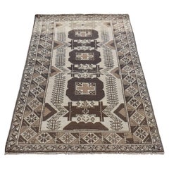 Ivory Retro Persian Balooch Wool Clean Earth Tones Hand Knotted Rug 3'2"x6'1"
