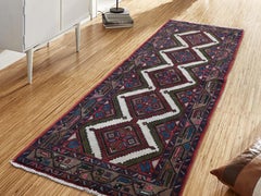 Ivory Vintage Persian Hamadan Pure Wool Runner Hand Knotted Oriental Rug