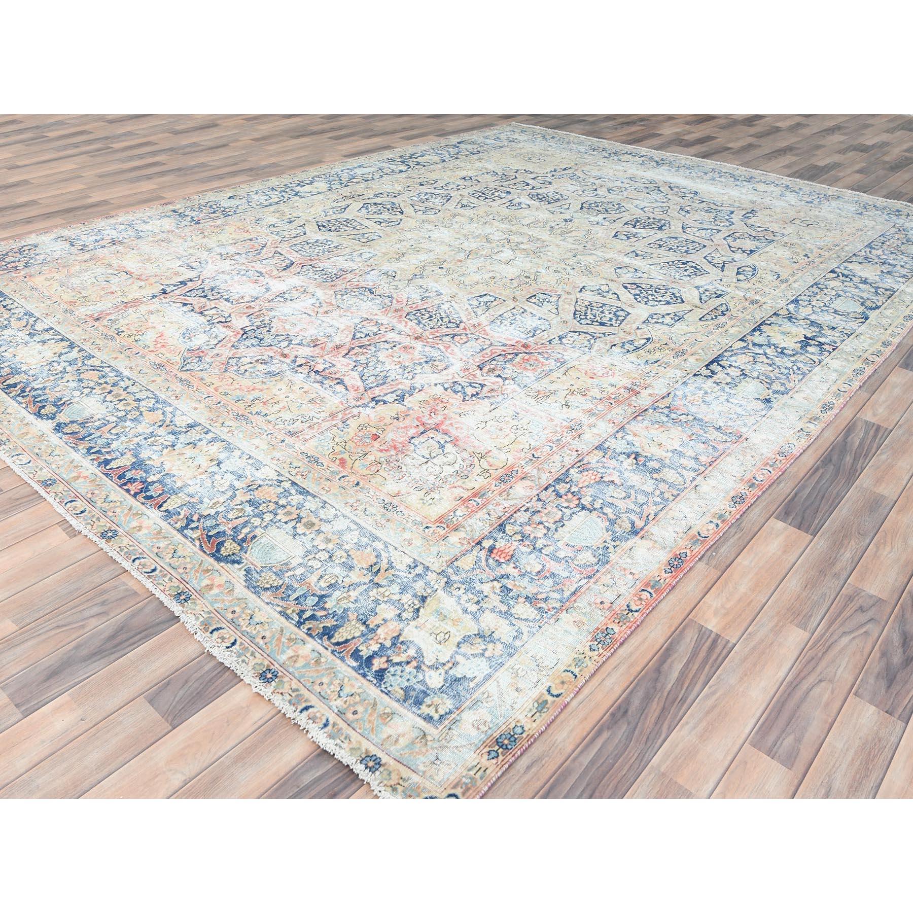 Hand-Knotted Ivory Vintage Persian Kerman Washed Out Hand Knotted Soft Wool Evenly Worn Rug For Sale