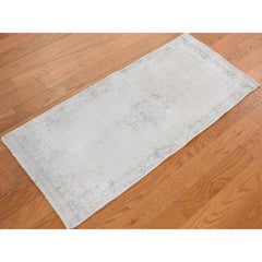 Ivory Vintage Zoroastrian Karman Worn Down Hand Knotted Wool Mat Rug 1'7"x3'7"