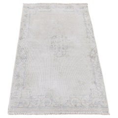 Tapis persan Kerman vintage ivoire en duvet noué à la main, 1'7"x3'7"