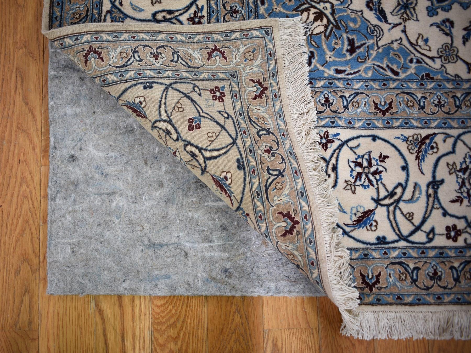 Medieval Ivory Vintage Persian Nain Clean 400KPSI Wool and Silk Hand Knotted Oriental Rug