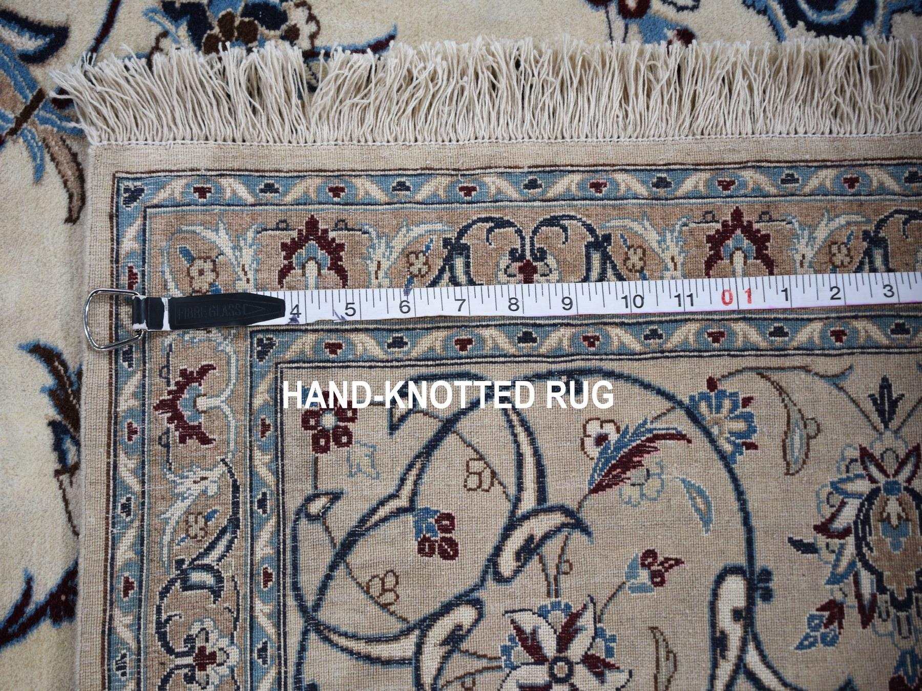 Mid-20th Century Ivory Vintage Persian Nain Clean 400KPSI Wool and Silk Hand Knotted Oriental Rug