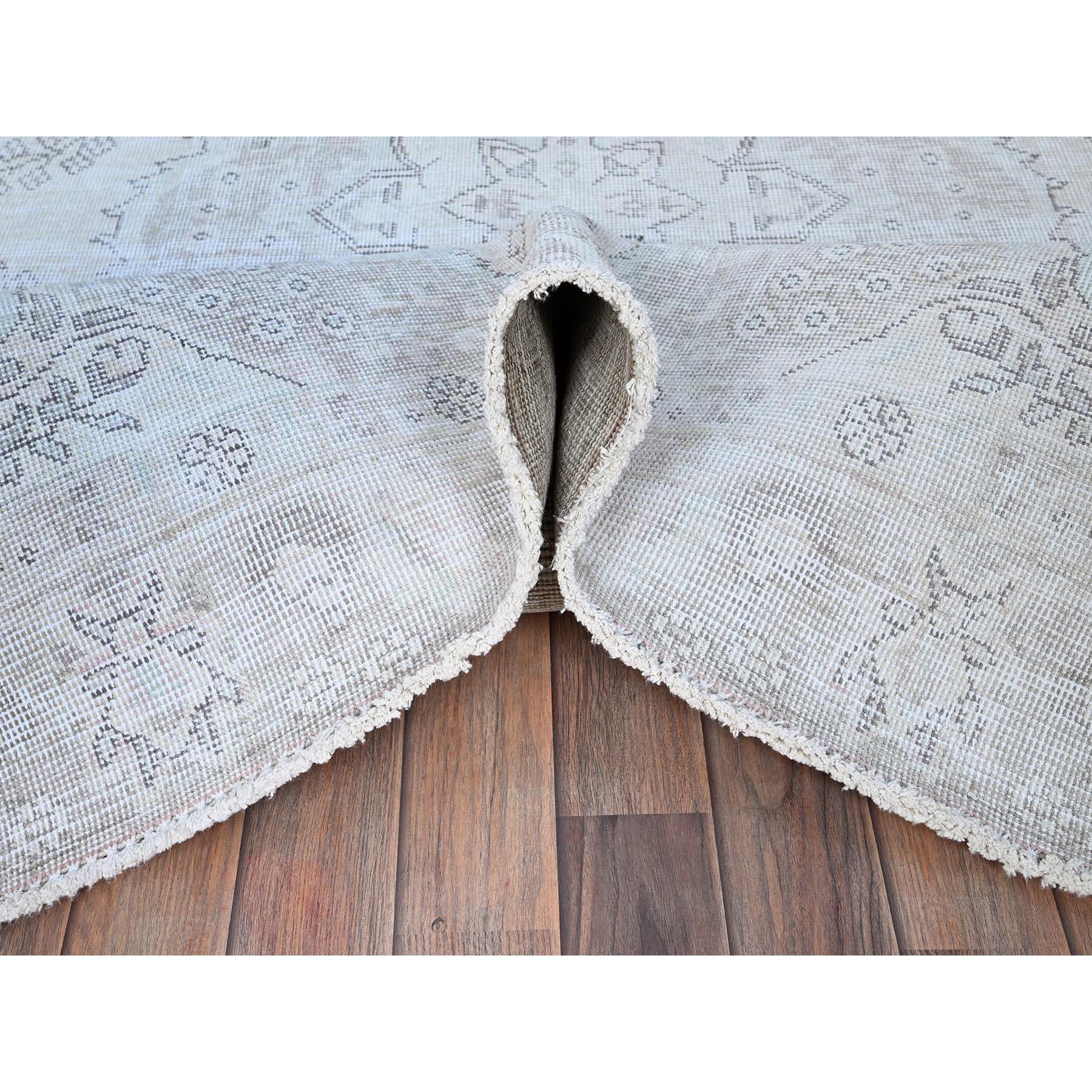 Ivory Vintage Persian Tabriz Clean Hand Knotted Even Wear Worn Down Wool Rug For Sale 1