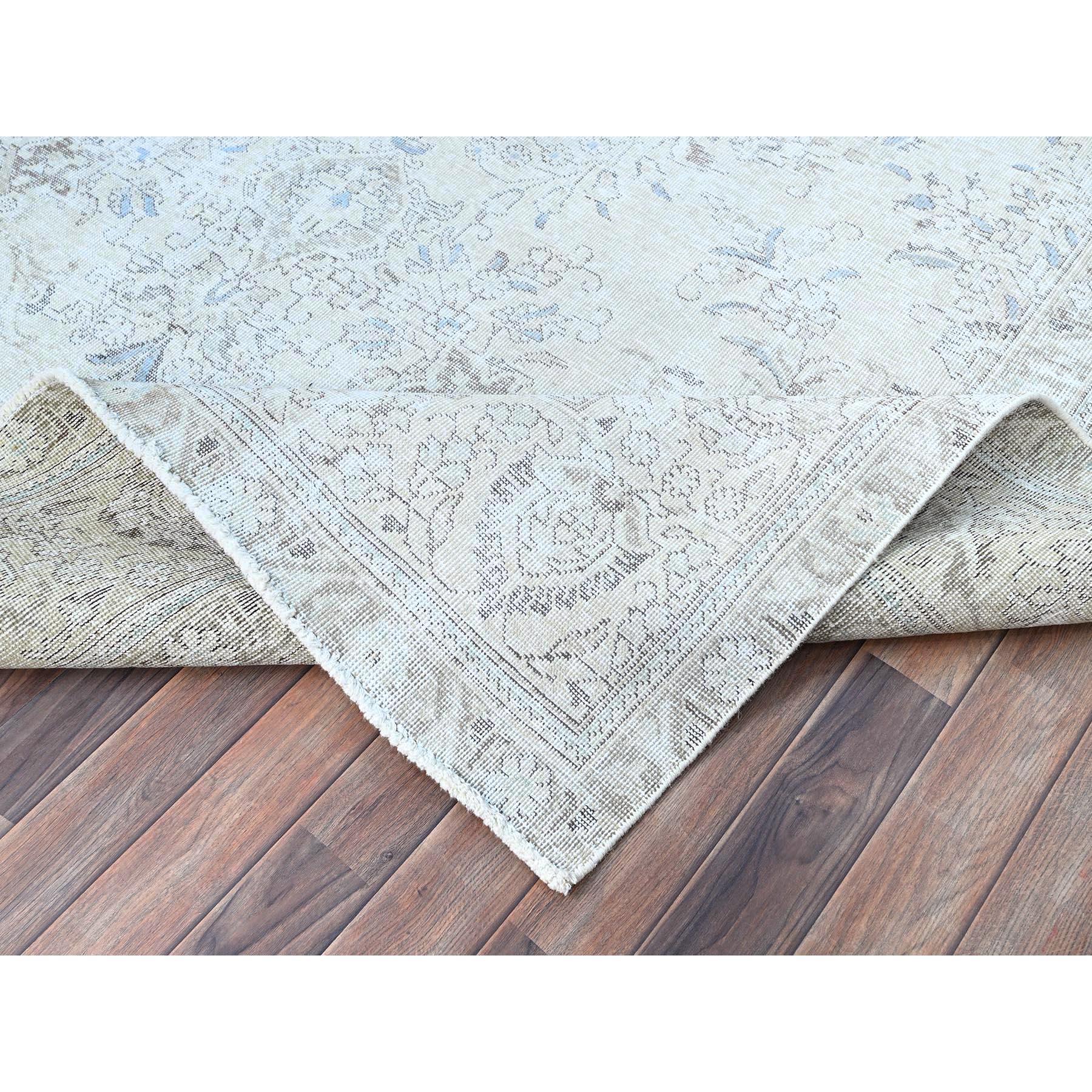 Ivory Vintage Persian Tabriz Hand Knotted Abrash Evenly Worn Pure Wool Clean Rug For Sale 2