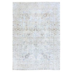 Ivory Vintage Persian Tabriz Hand Knots Rugs Evenly Worn Pure Wool Clean Rug (tapis en pure laine)