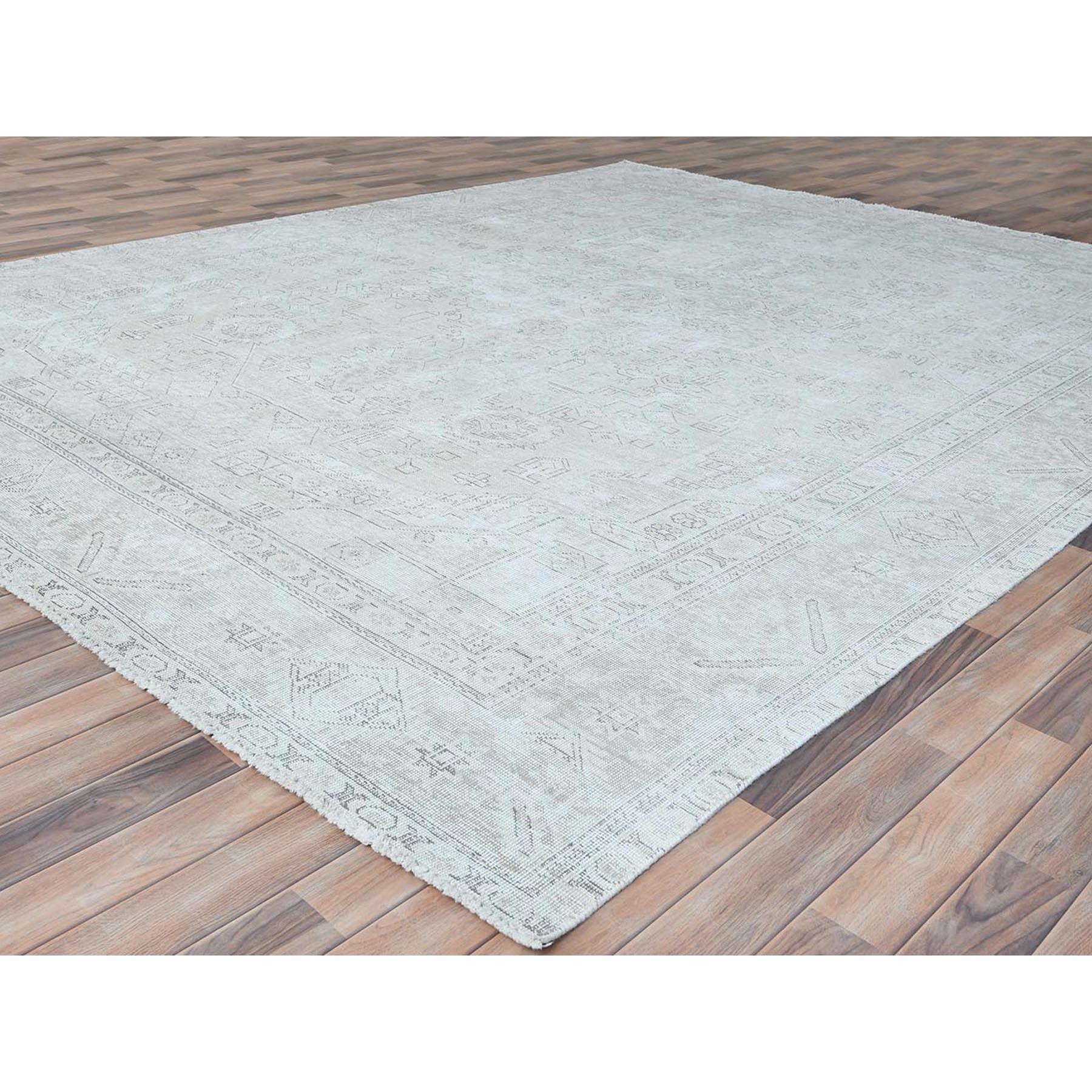Ivory Vintage Persian Tabriz Hand Knotted Distressed Look Worn Wool Rug In Good Condition For Sale In Carlstadt, NJ