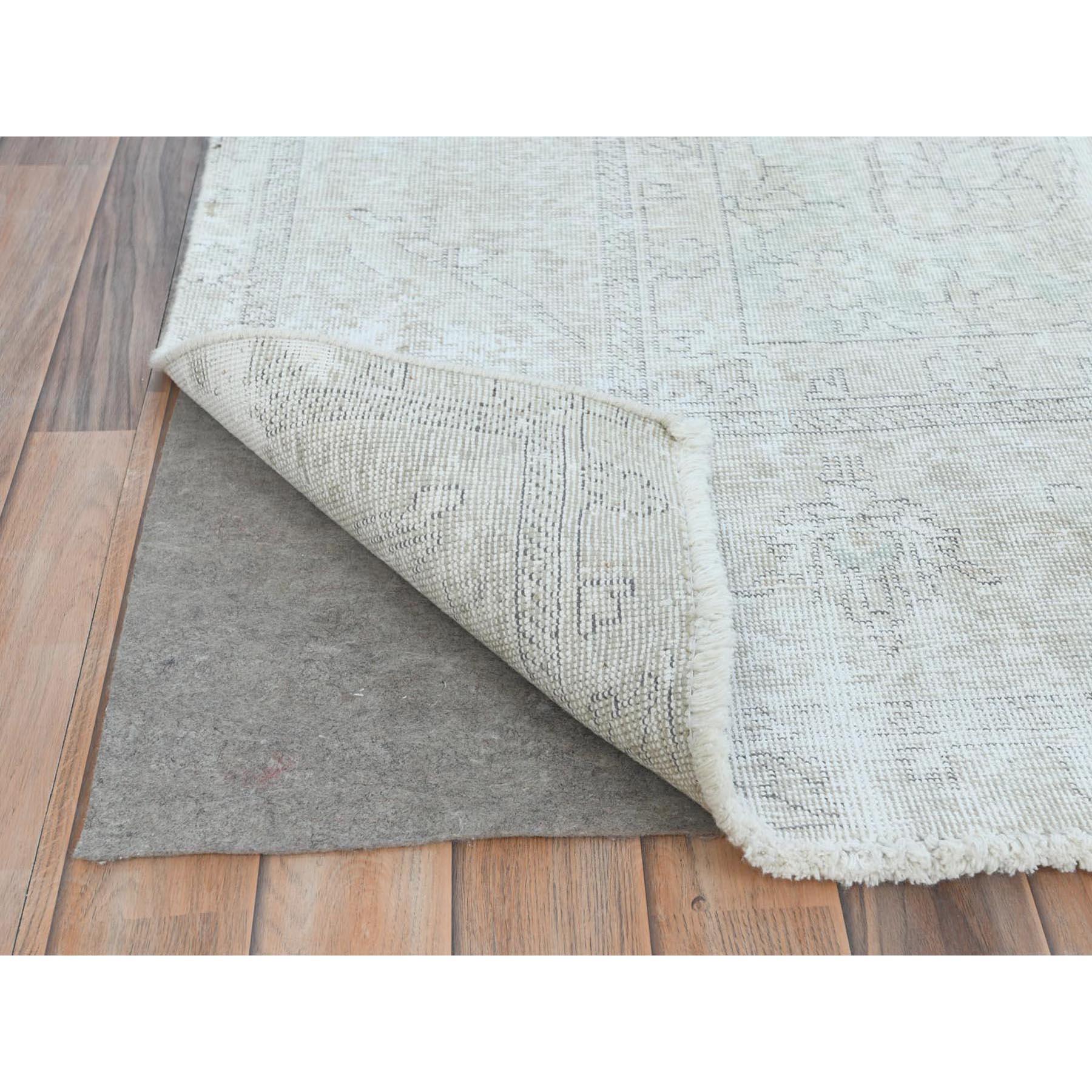 Mid-20th Century Ivory Vintage Persian Tabriz Hand Knotted Distressed Look Worn Wool Rug For Sale