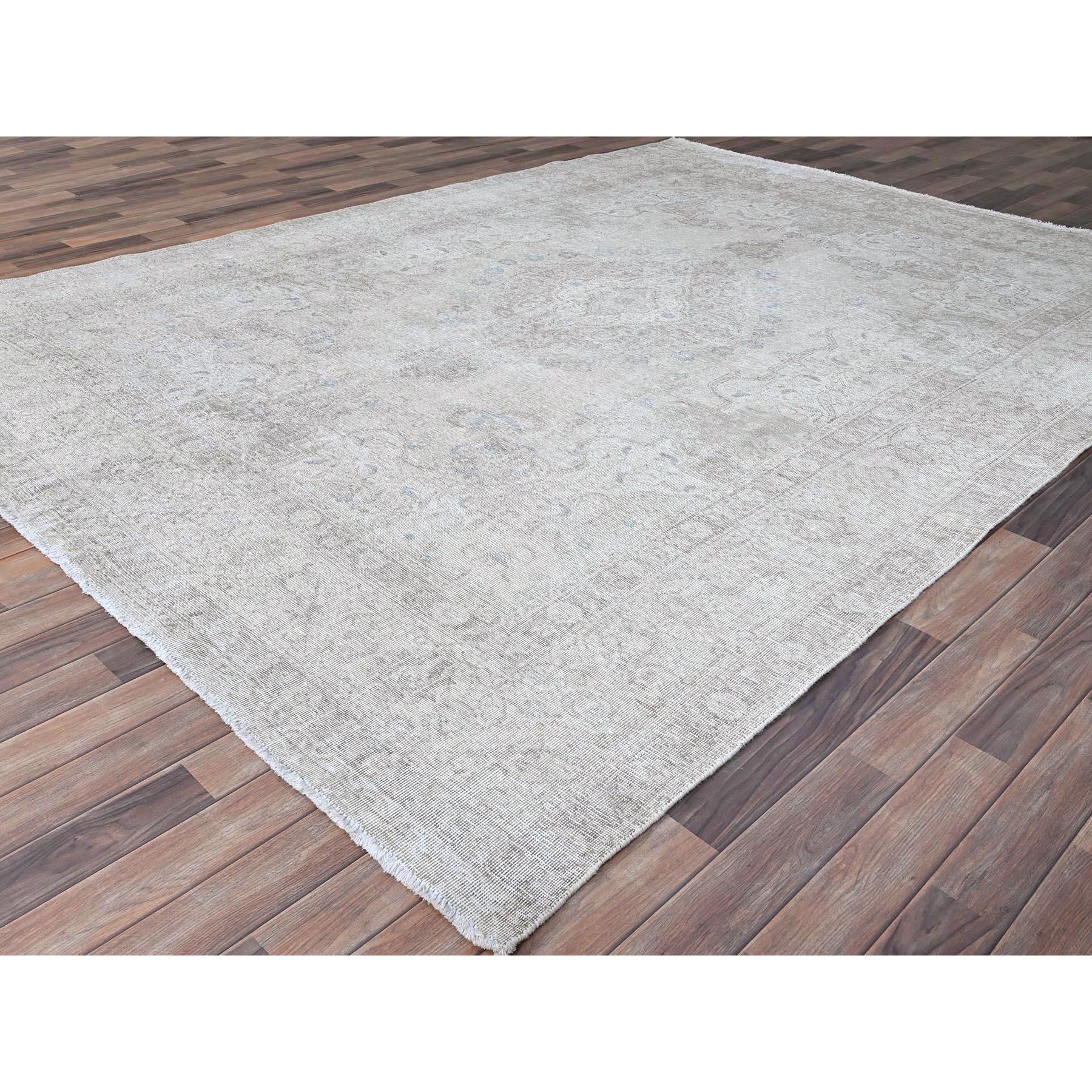 Hand-Knotted Ivory Vintage Persian Tabriz Hand Knotted Wool Rustic Look Even Wear Clean Rug For Sale