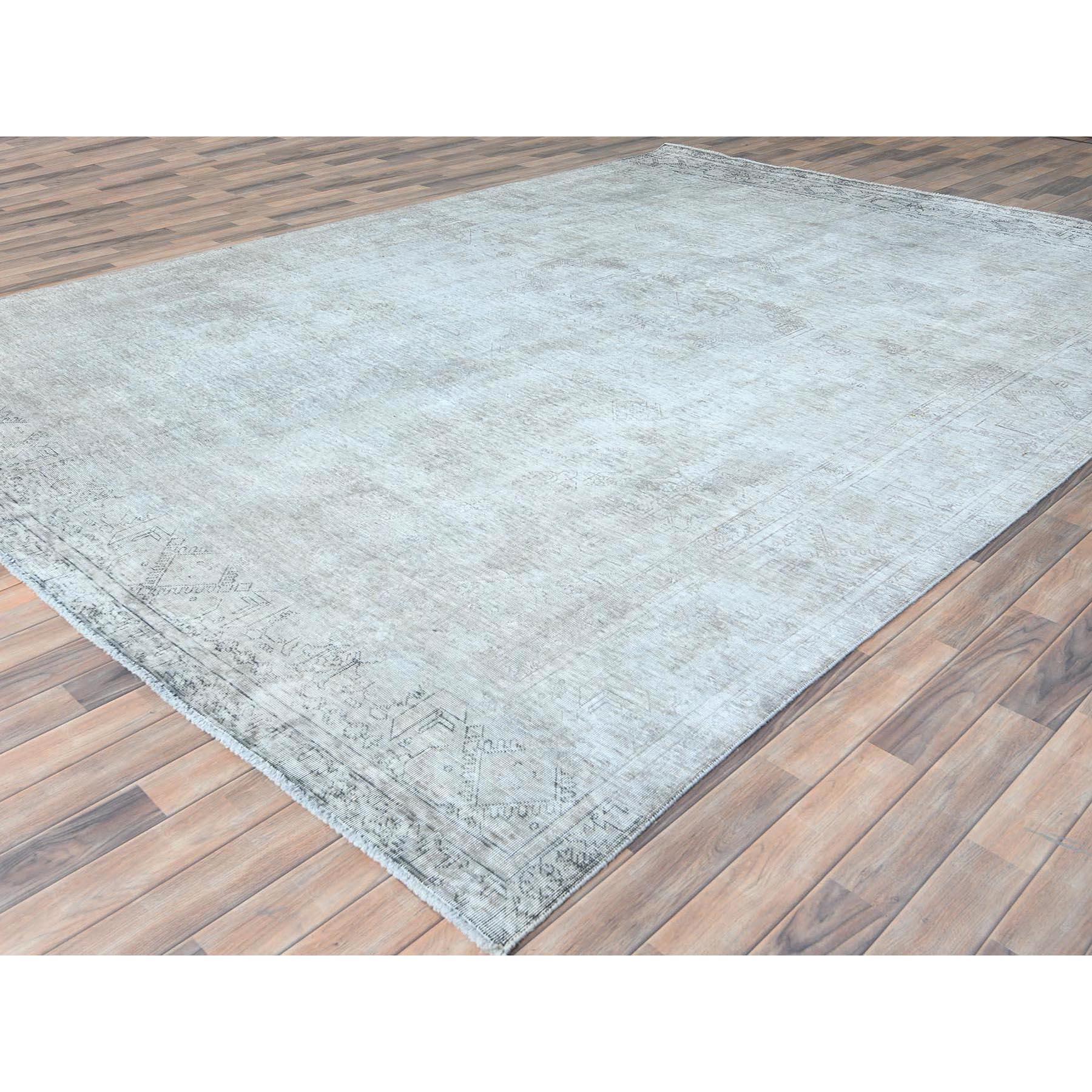 Hand-Knotted Ivory Vintage Persian Tabriz Worn Down Rustic Feel Worn Wool Hand Knotted Rug