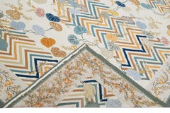 Ivory Vintage Portuguese Aubusson Needlepoint Allover Designed Wool Rug