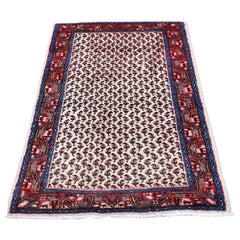 Ivory Vintage Pure Wool Sarouk Mir with Boteh Design Hand Knotted Oriental Rug
