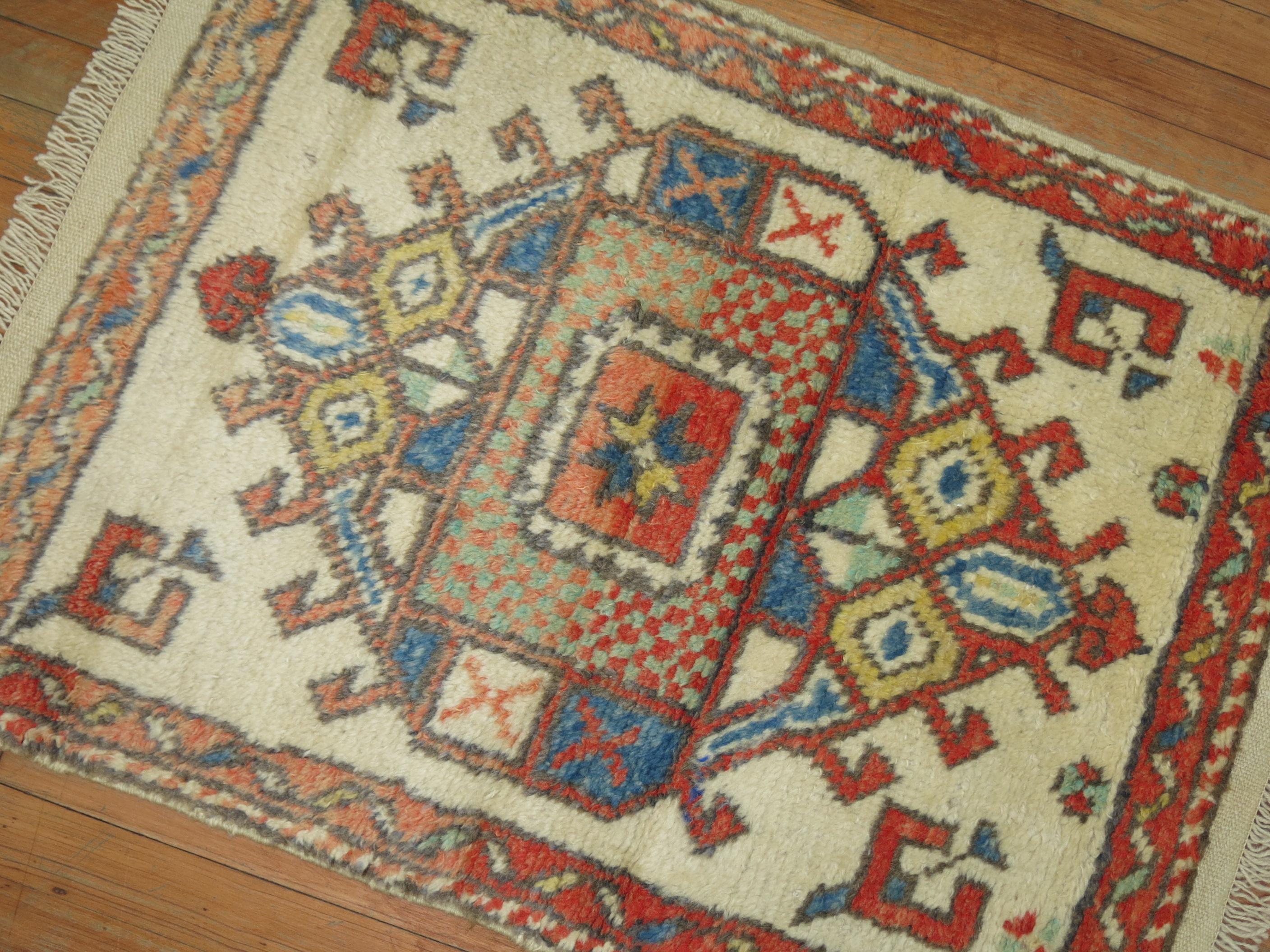 Hand-Woven Ivory Vintage Turkish Anatolian Rug For Sale