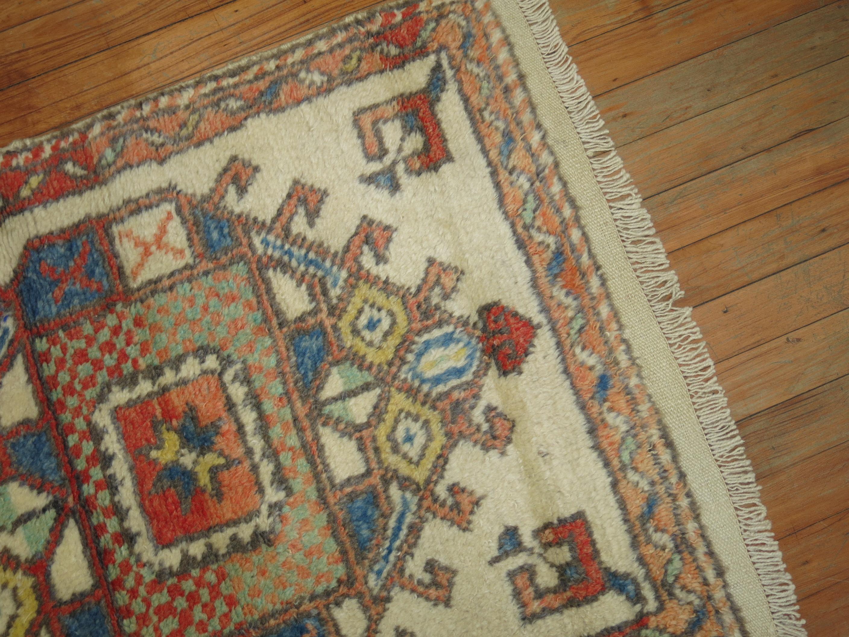 20th Century Ivory Vintage Turkish Anatolian Rug For Sale