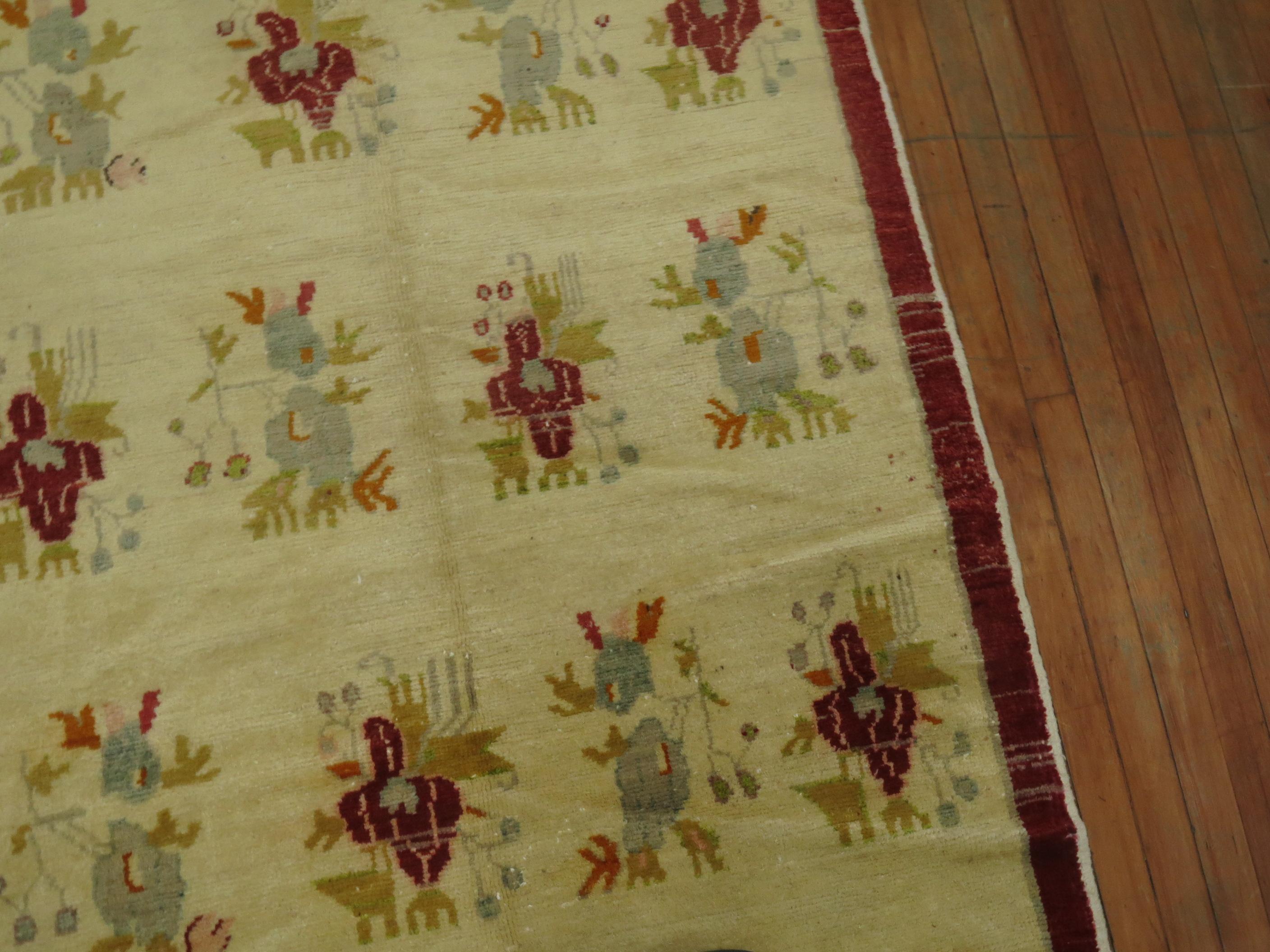 Türkischer Vintage-Teppich in Elfenbein (Wolle) im Angebot