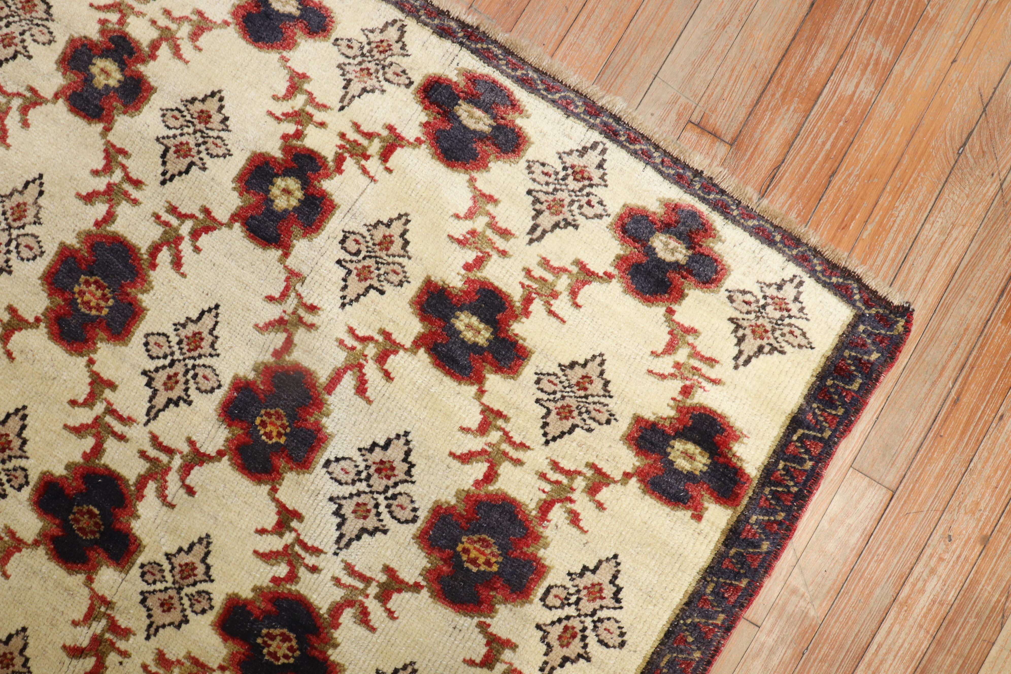 Hand-Woven Ivory Vintage Turkish Square Rug For Sale