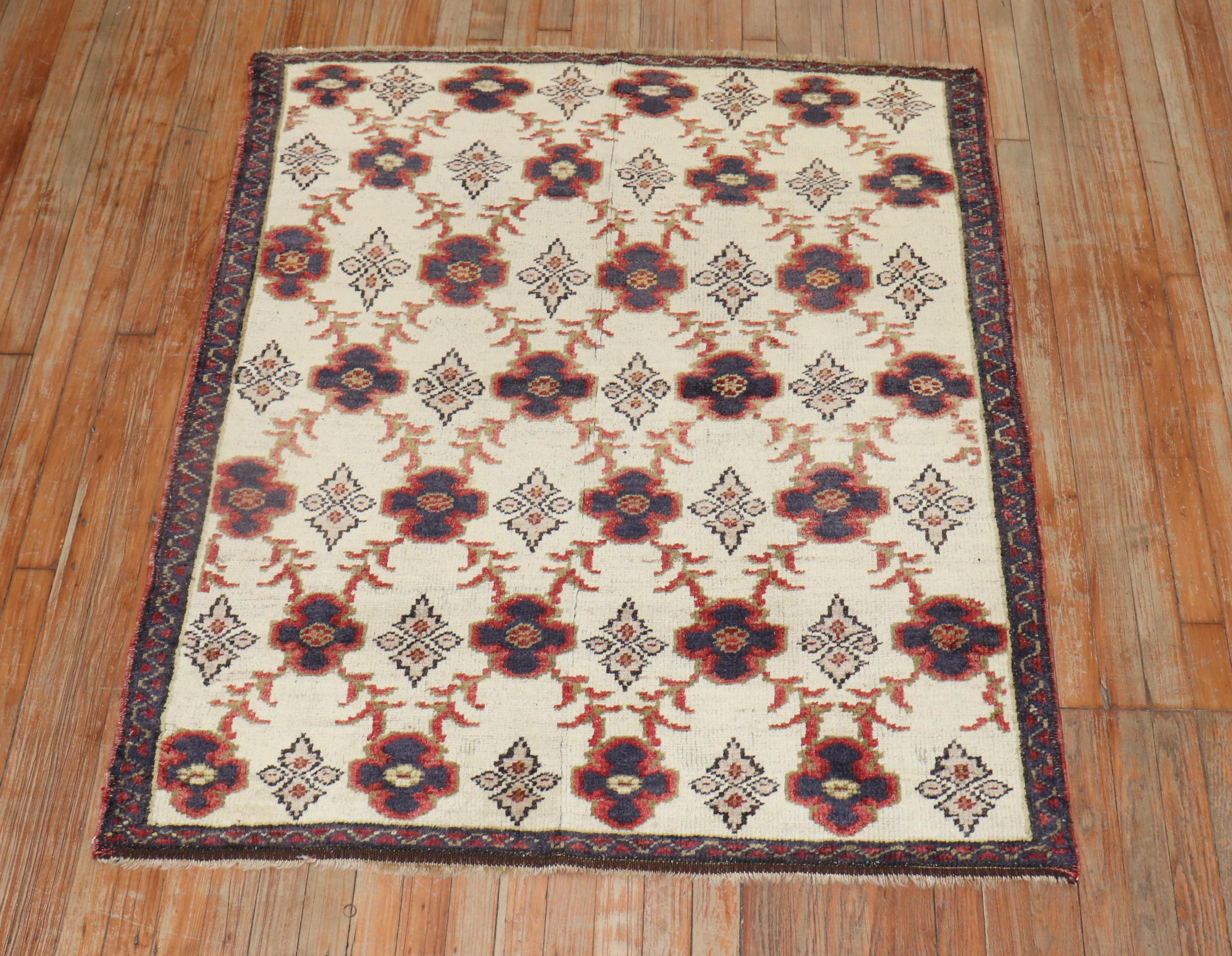 20th Century Ivory Vintage Turkish Square Rug For Sale