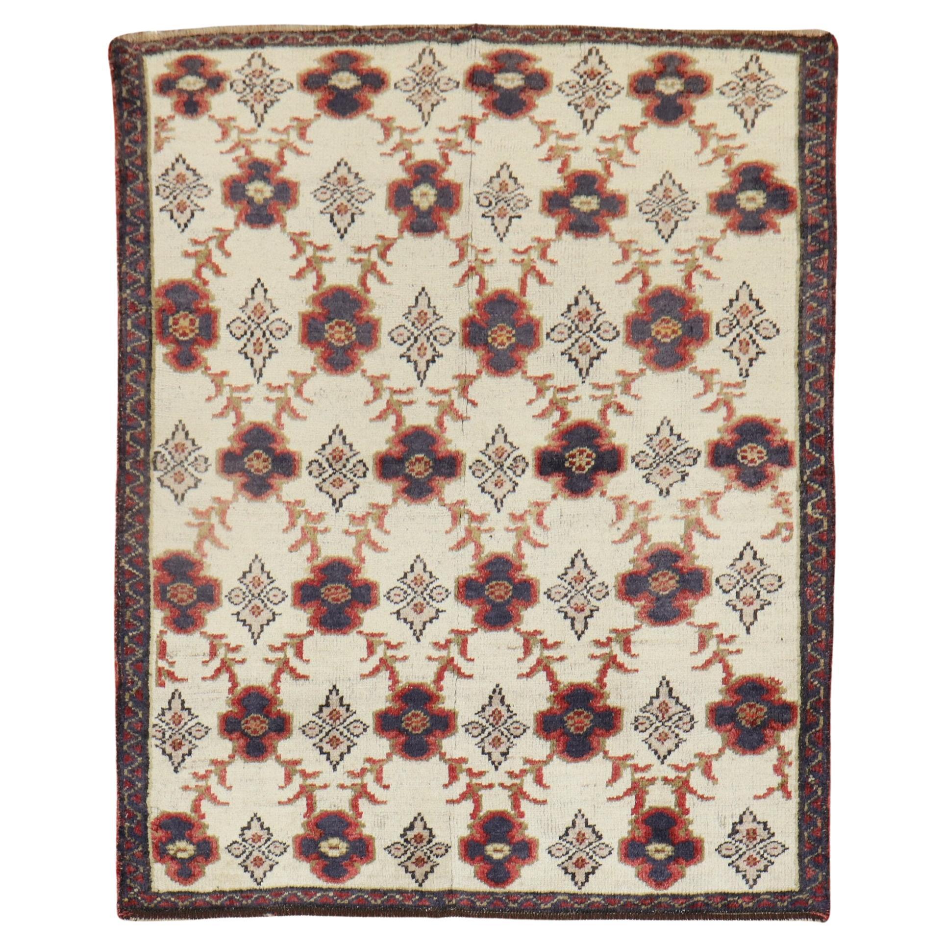 Ivory Vintage Turkish Square Rug For Sale