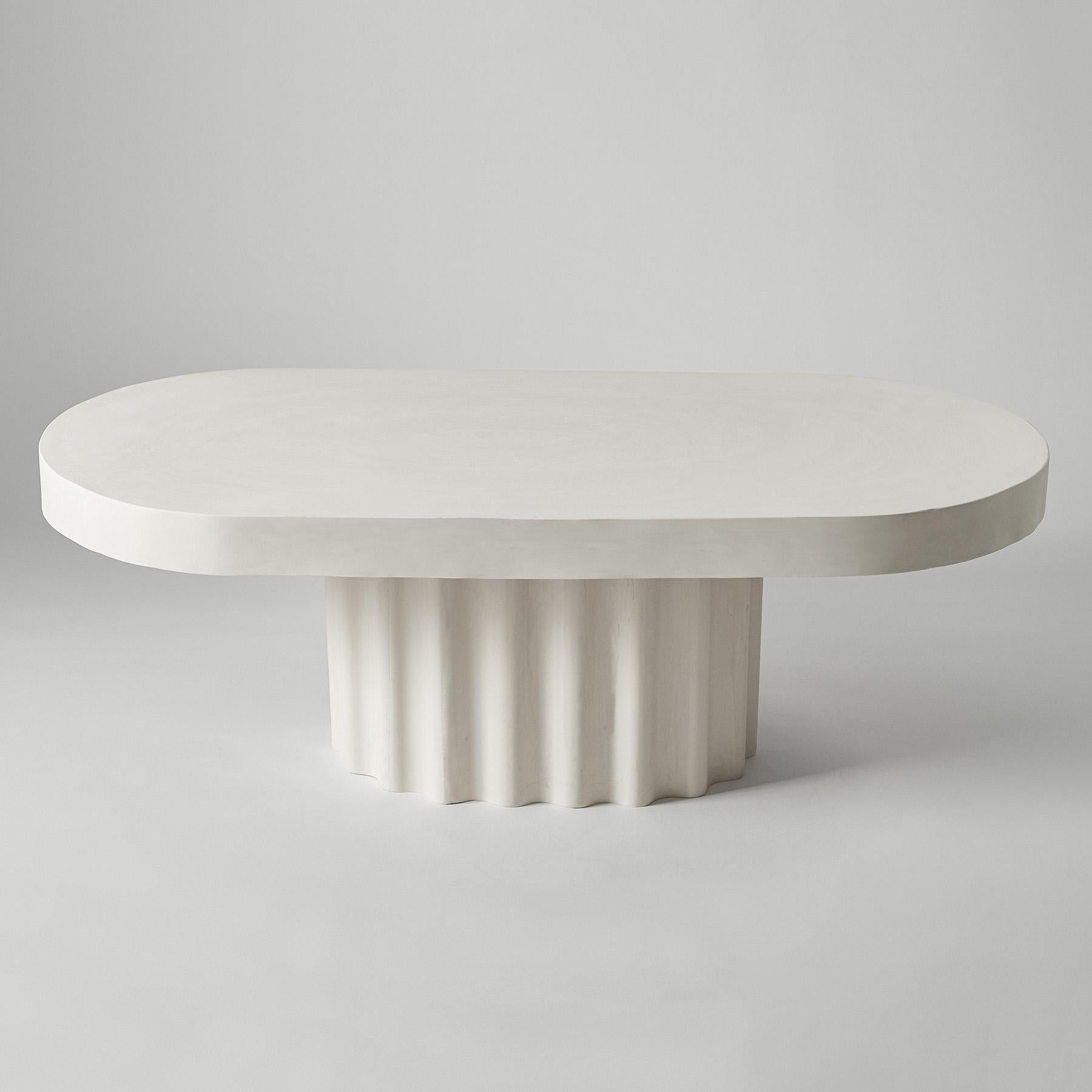 Ivory Wave Off-White Oval Coffee Table by Perler 
Dimensions: D 58 x W 120 x H 60 cm.
Materials: Jesmonite.
Weight: 45 kg.

Dimensions may vary. Please contact us.

Ivory Wave is an oval coffee table resting on an elliptical, wavy leg. Measuring