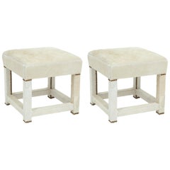 Used Ivory White Calfskin Ottomans