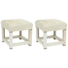 Vintage Ivory White Calfskin Ottomans