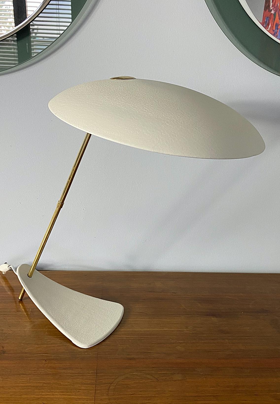 Metalwork Ivory White Italian Designer Mid-Century Modern UFO Table Lamp, 1950s, Italy