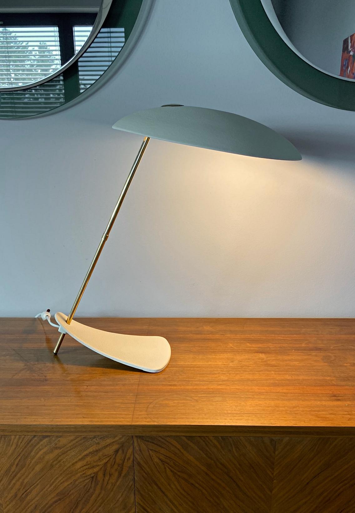 Metalwork Ivory White Italian Designer Midcentury Modern UFO Table Lamp, 1950s, Italy