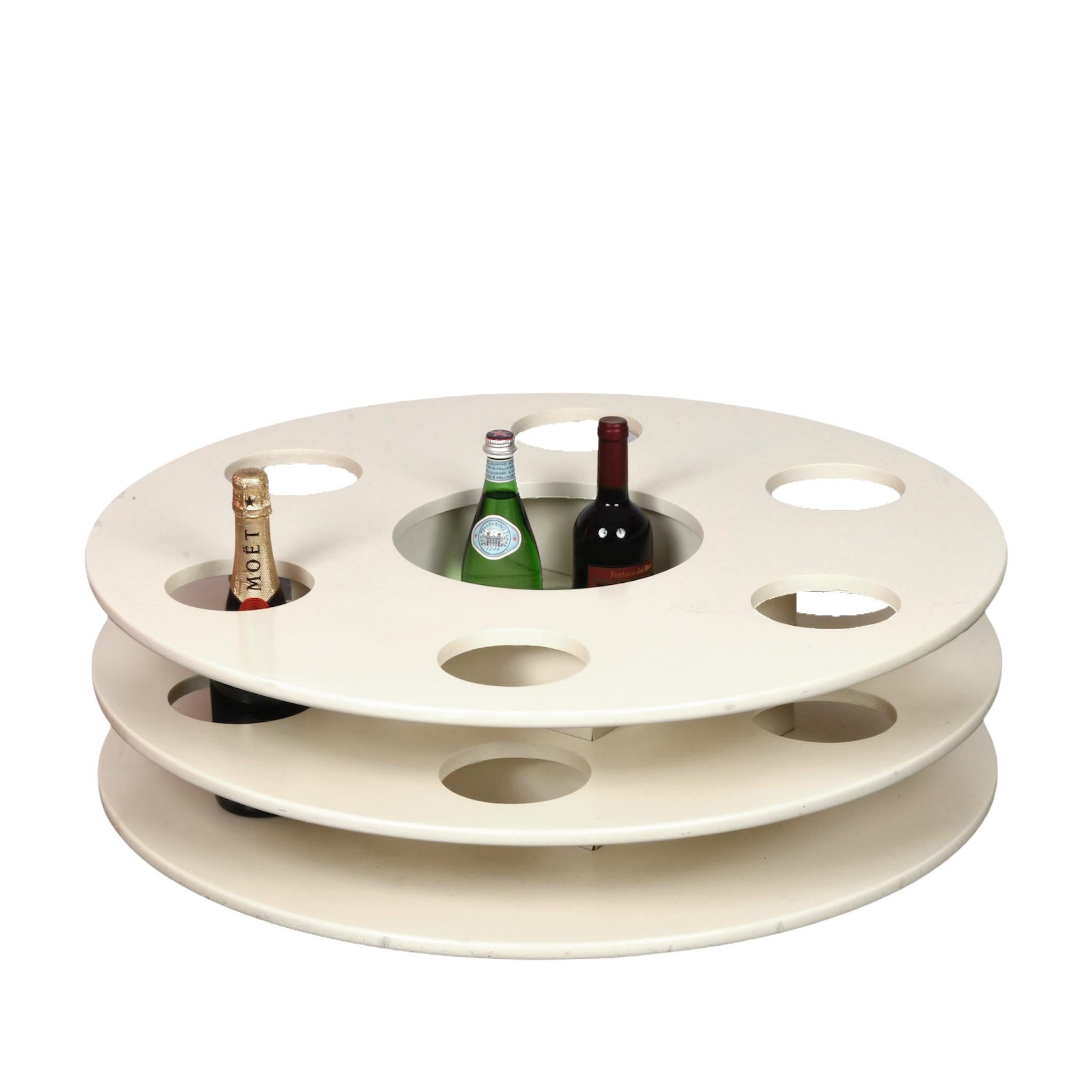 Ivory White Lacquered Wood Italian Bar Table with Bottle Holder and Wheels 1980s For Sale 13