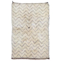 Ivory White Vintage Moroccan Beni Ouarain Rug with Gray and Brown Tribal Pattern