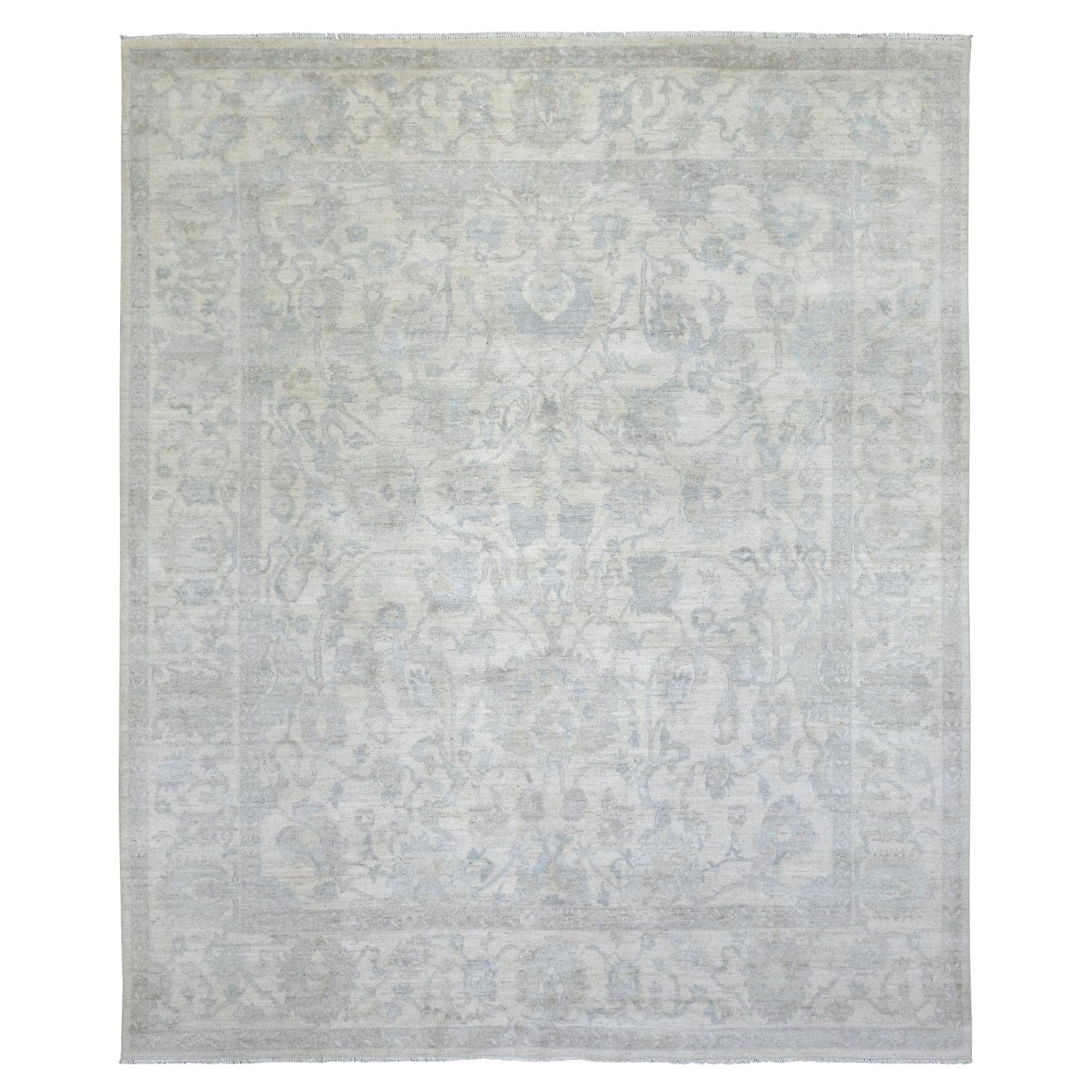 Ivory White Wash Peshawar Organic Wool Hand Knotted Oriental Rug 8'3" x 9'8"