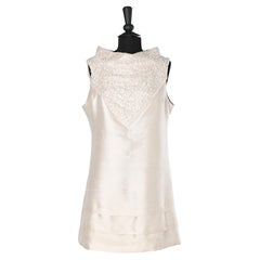 Ivory wild silk cocktail dress with beadwork and sequin embroideries Circa 1960