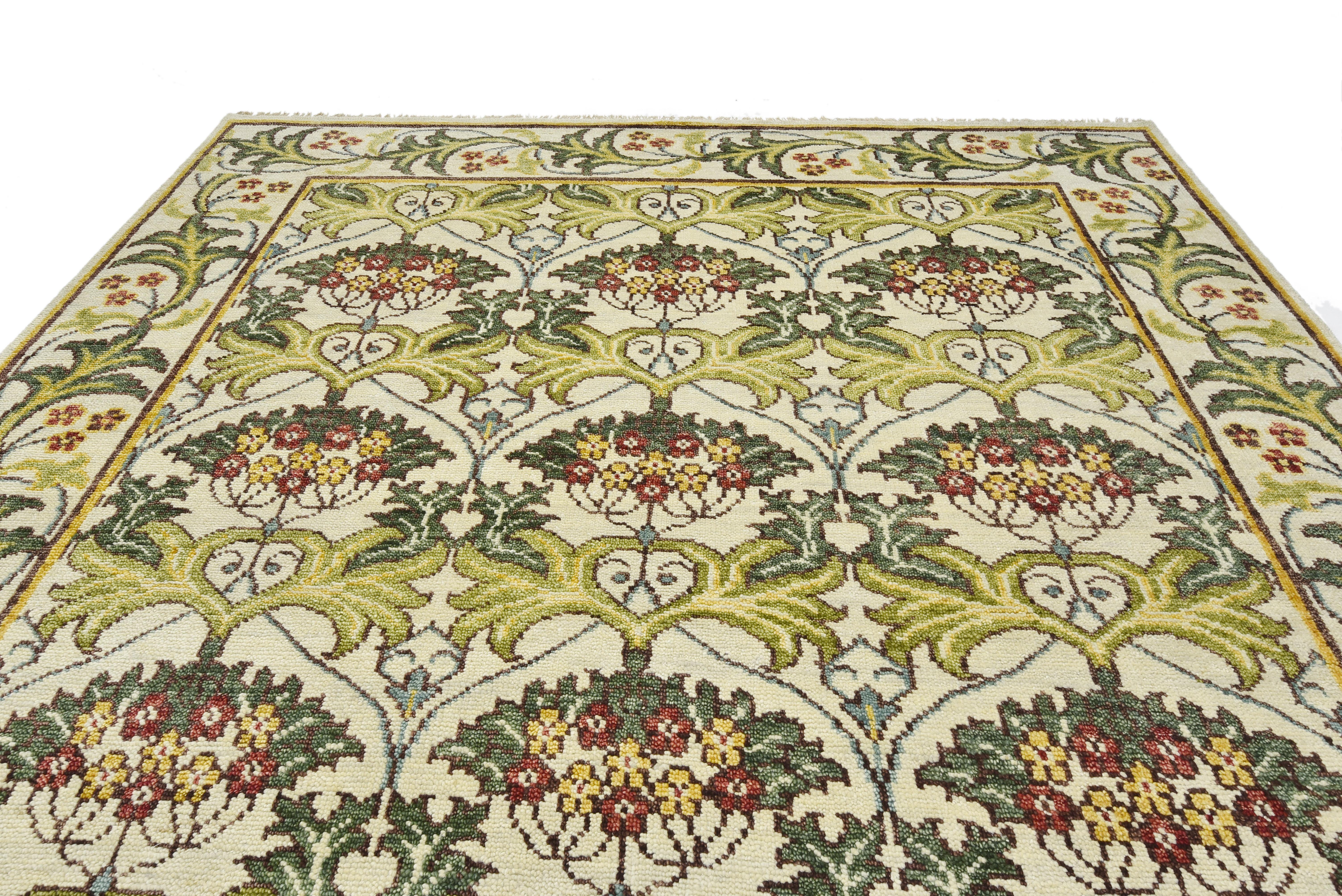 Arts and Crafts Ivory William Morris Inspired Area Rug For Sale