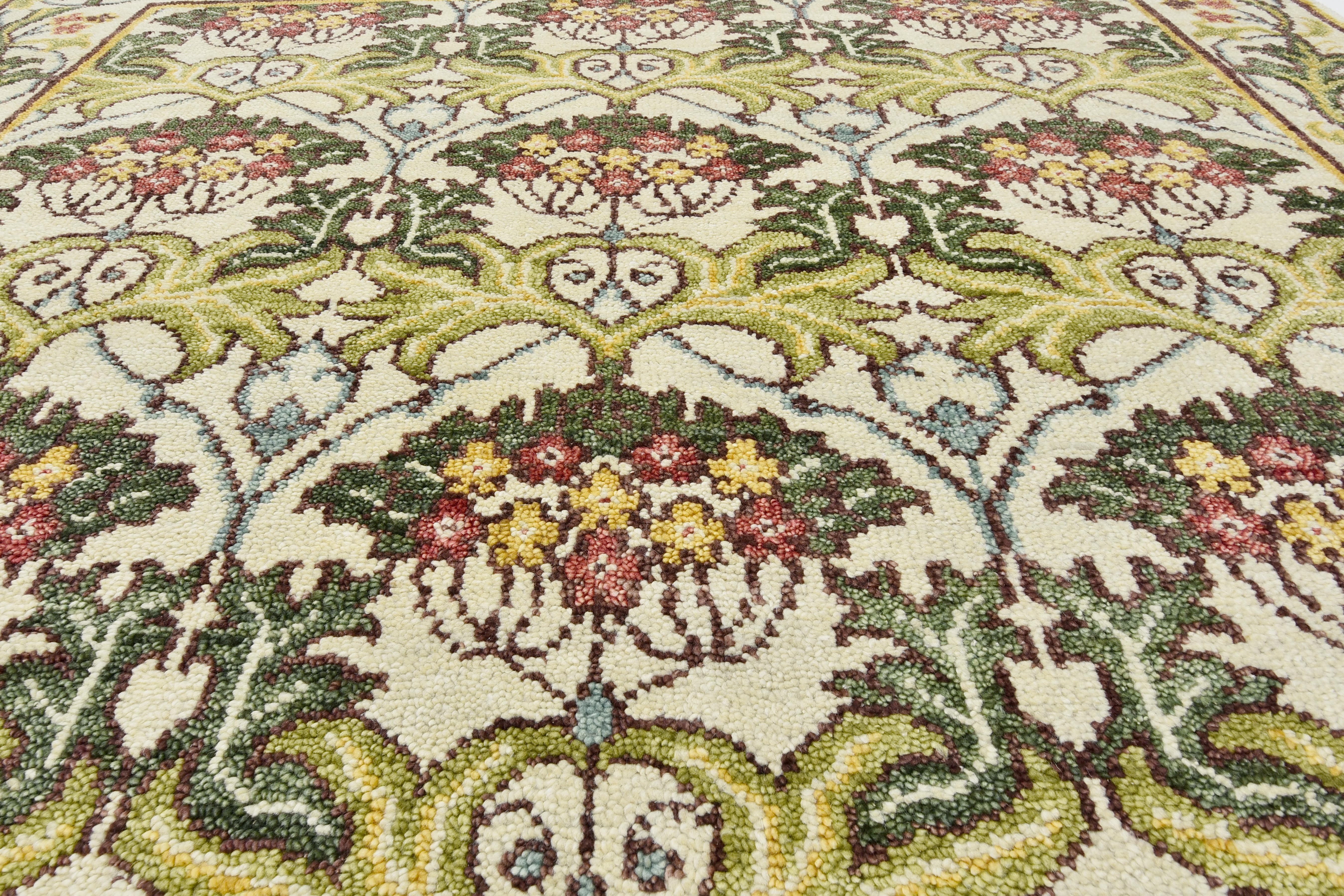 Indian Ivory William Morris Inspired Area Rug For Sale