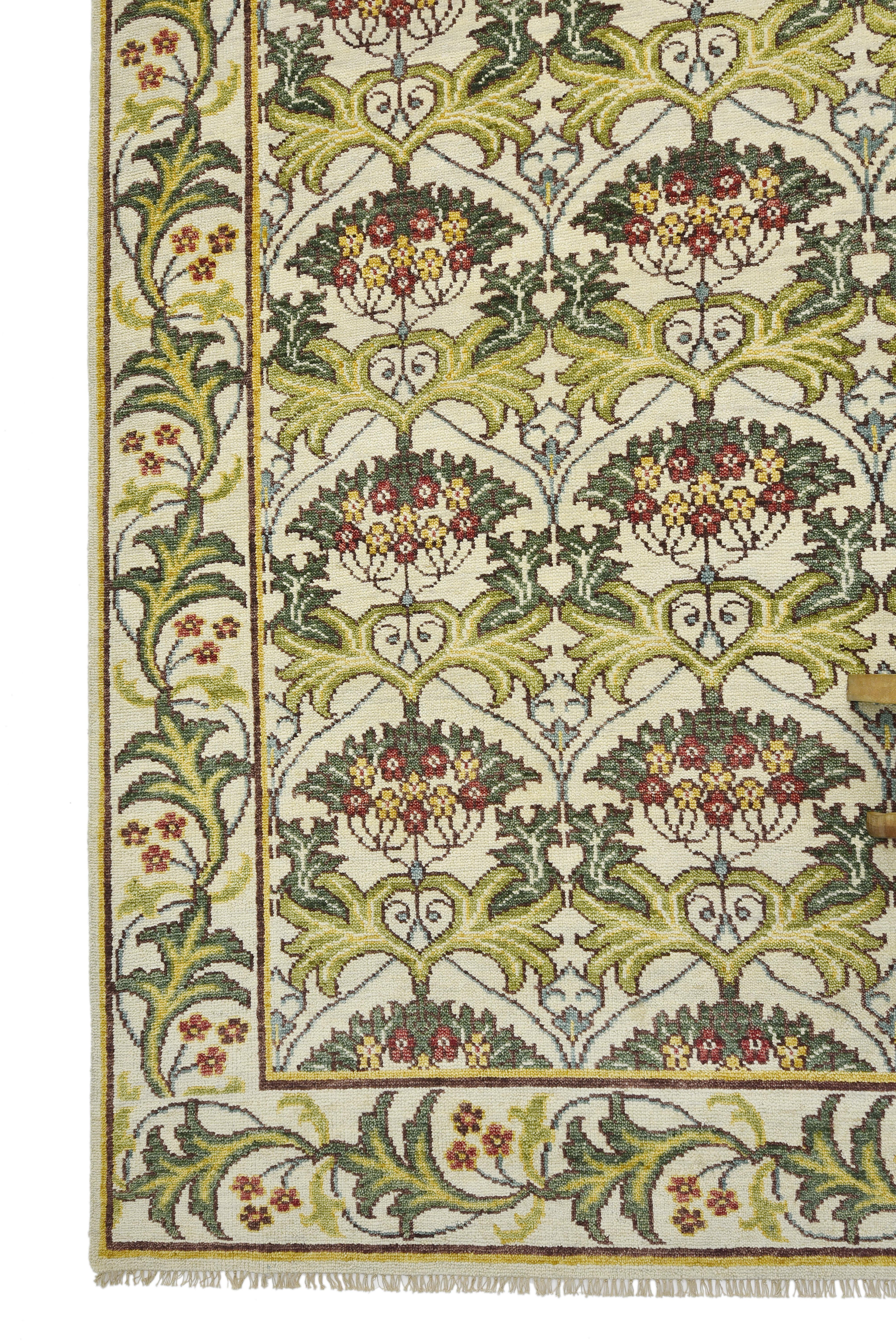 Hand-Knotted Ivory William Morris Inspired Area Rug For Sale