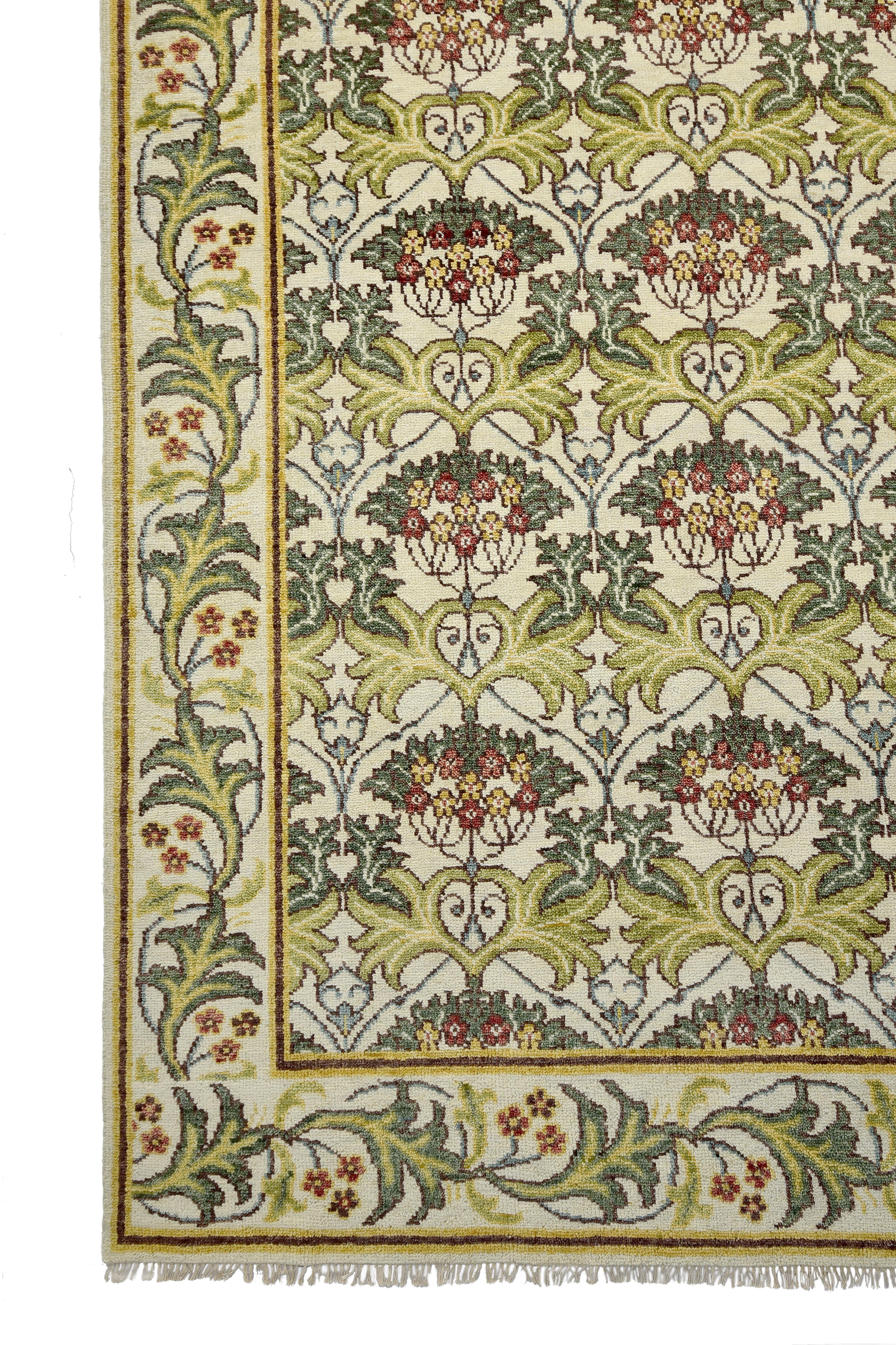Hand-Knotted Ivory William Morris Inspired Area Rug For Sale