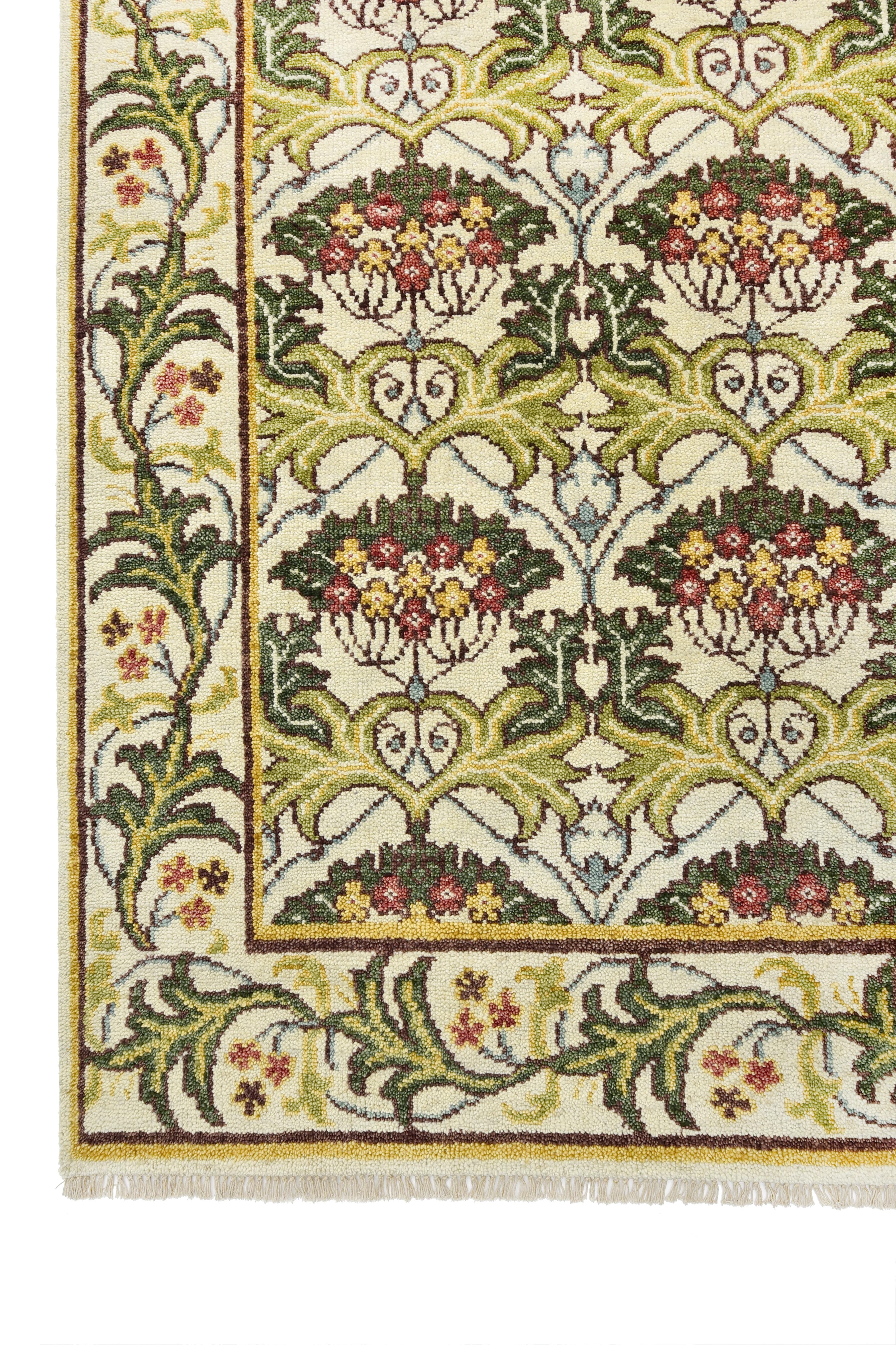 Hand-Knotted Ivory William Morris Inspired Area Rug For Sale