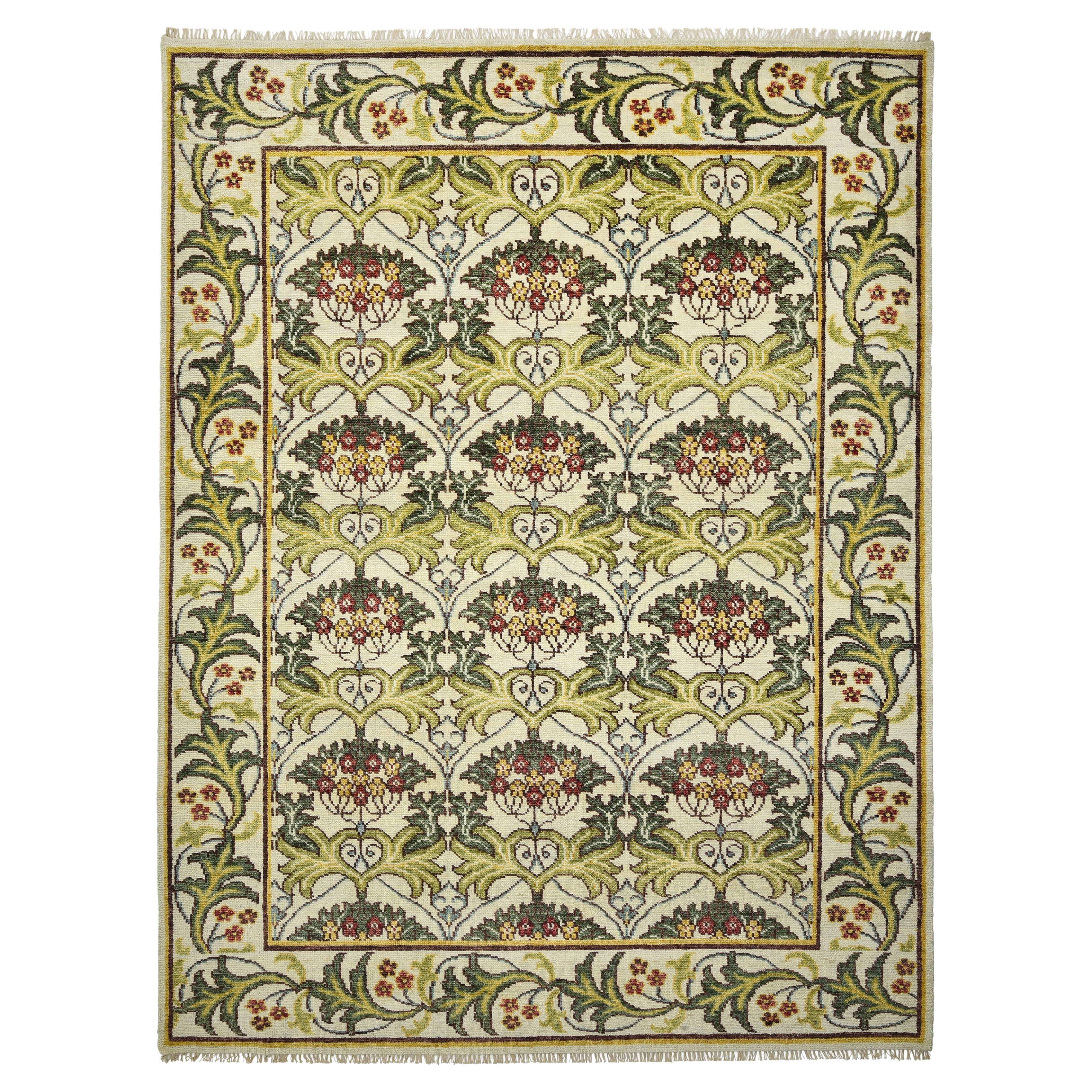 Ivory William Morris Inspired Area Rug For Sale