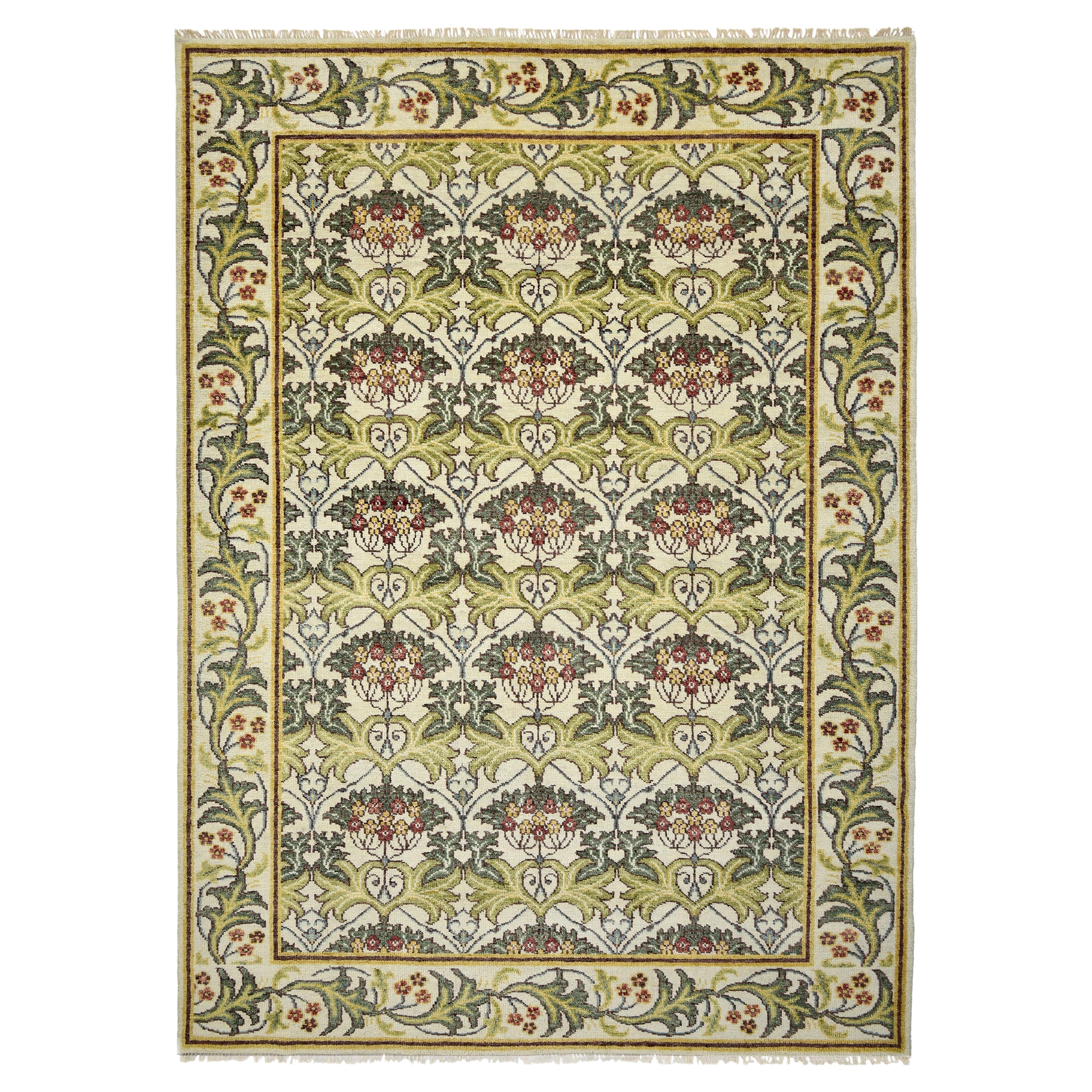 Ivory William Morris Inspired Area Rug For Sale