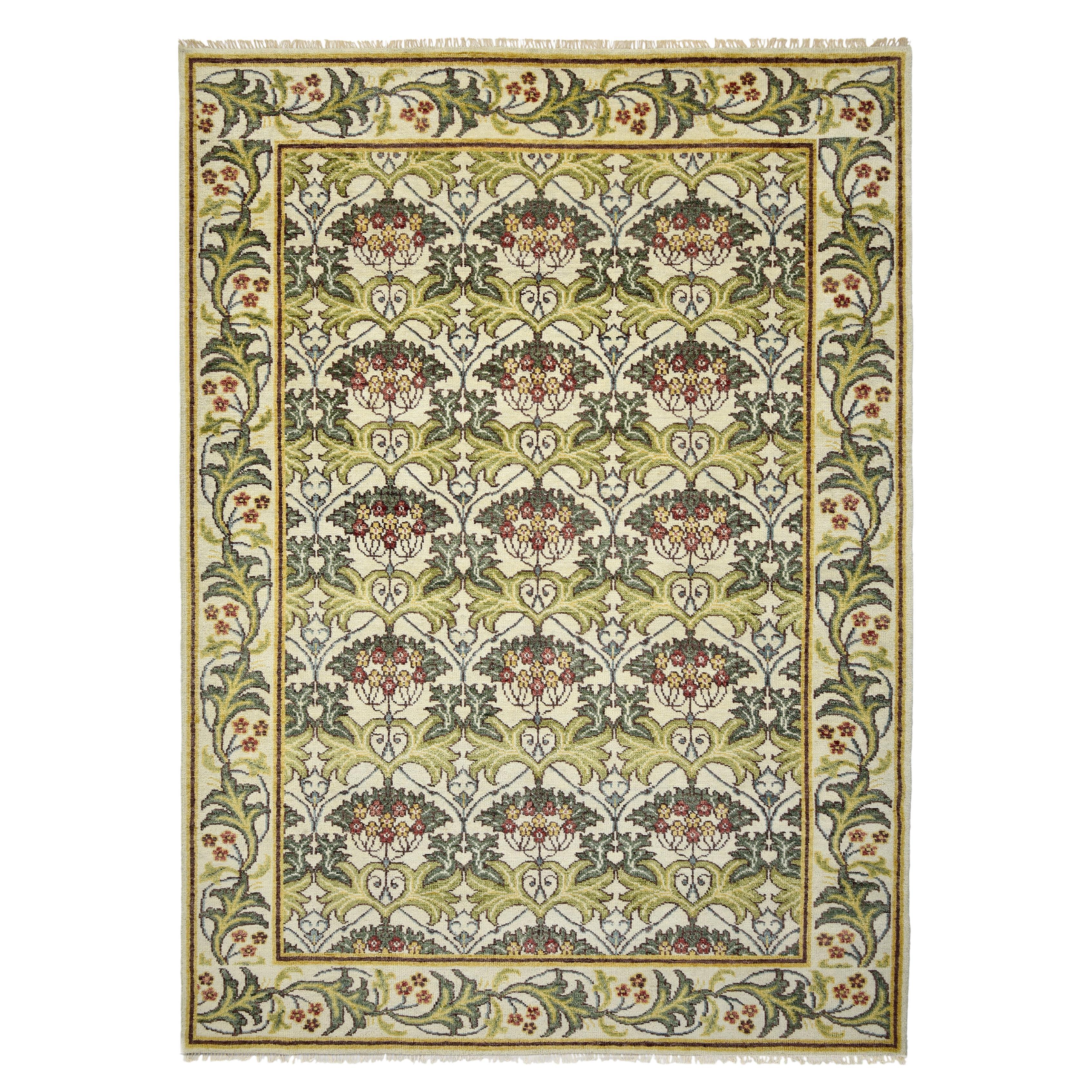 William Morris inspirierter Teppich in Elfenbein
