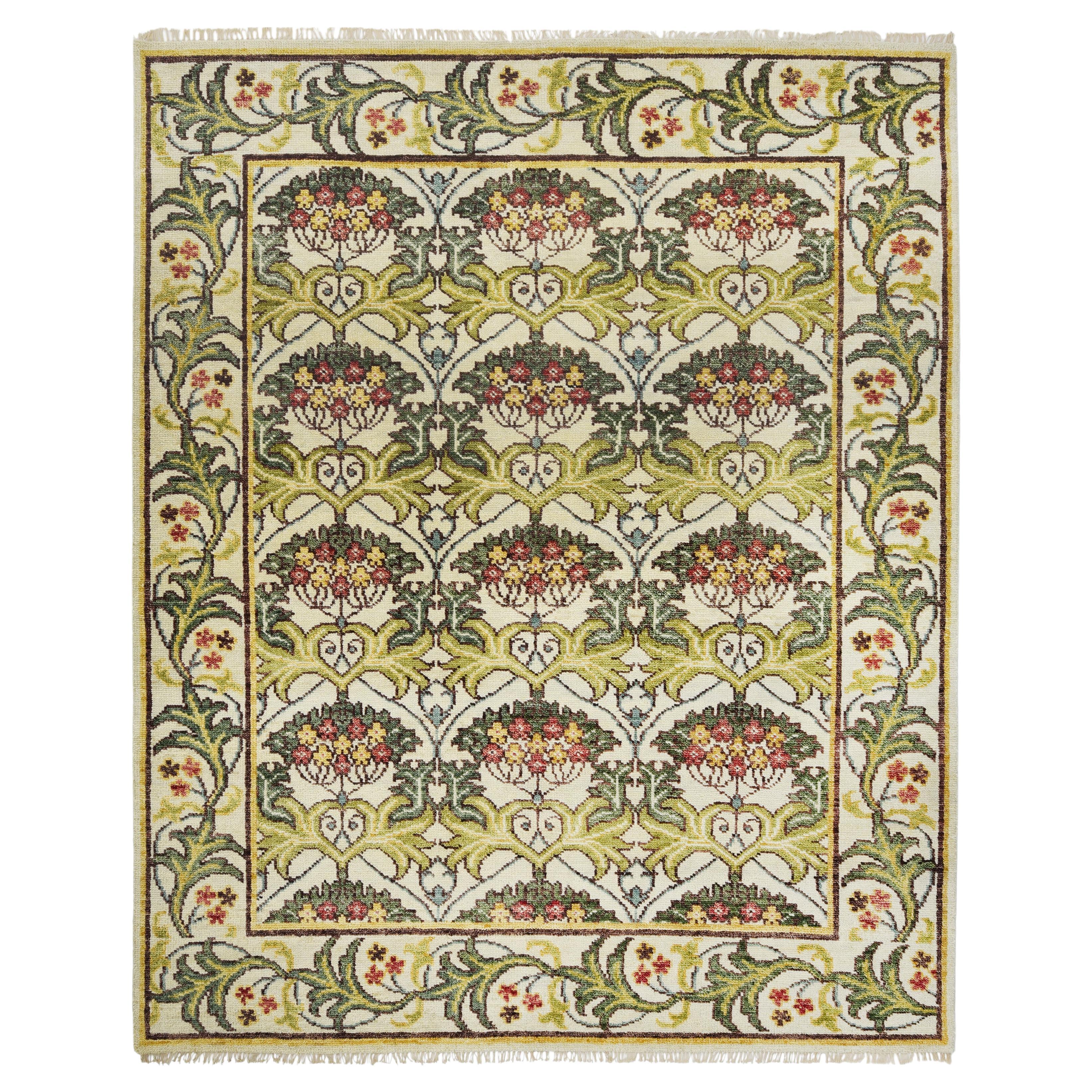 William Morris inspirierter Teppich in Elfenbein