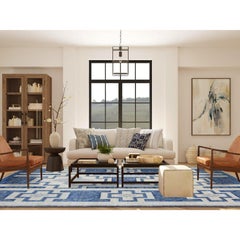 Ivory with Blue Hand Knotted Fine Peshawar Soft Wool Oriental Rug 8'10" x 11'8"