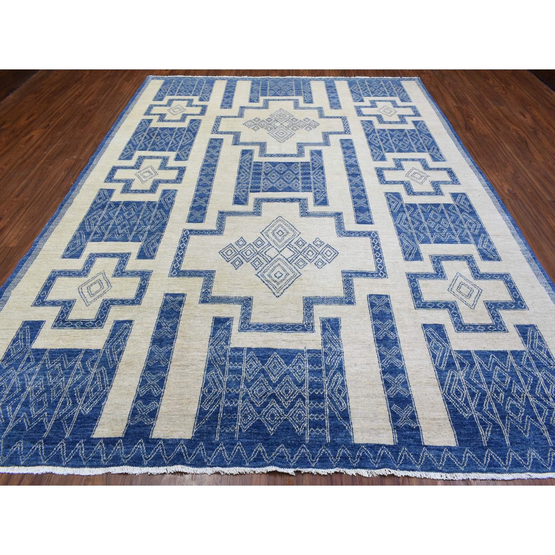 Elfenbein mit Blau Hand geknüpft Fein Peshawar weiche Wolle Orientteppich 8'10