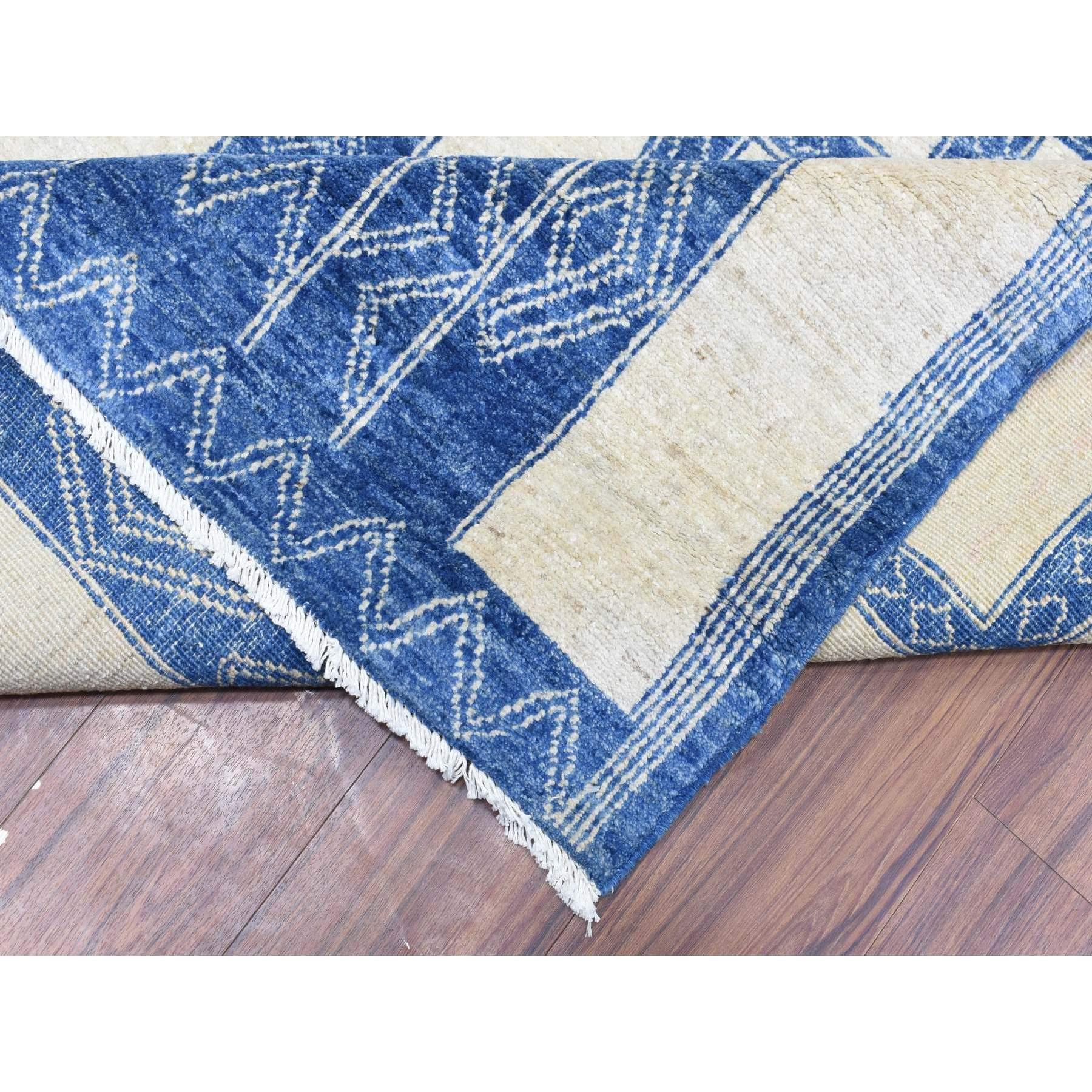 Elfenbein mit Blau Hand geknüpft Fein Peshawar weiche Wolle Orientteppich 8'10