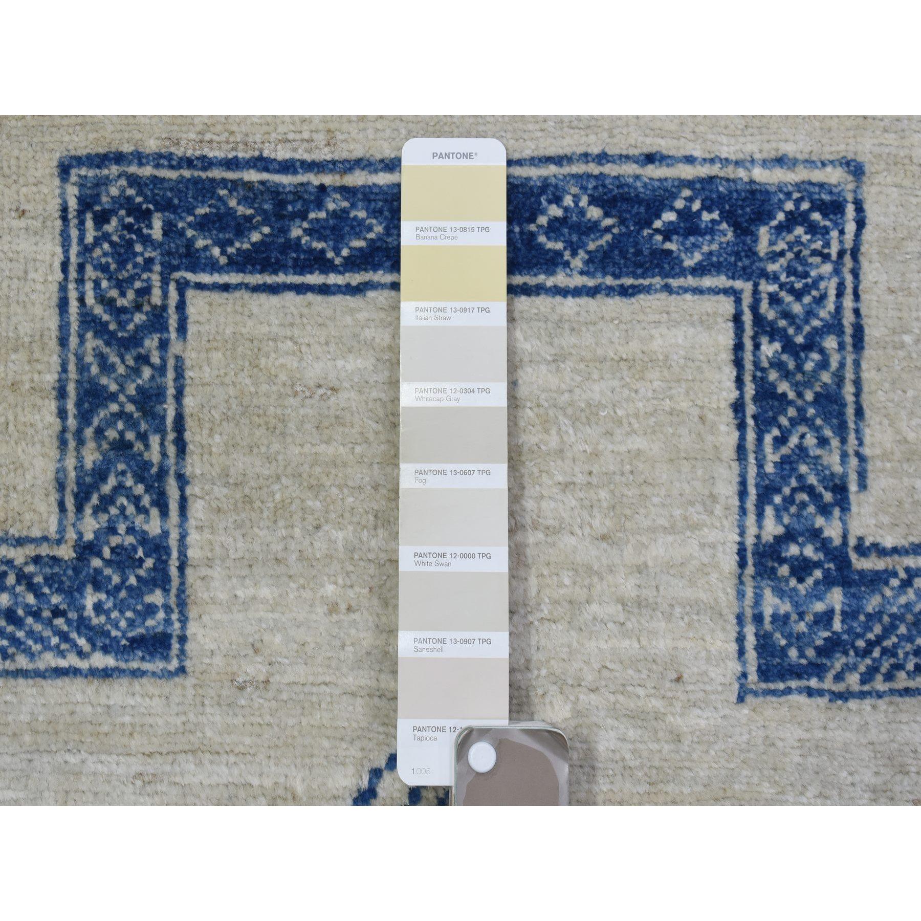 Elfenbein mit Blau Hand geknüpft Fein Peshawar weiche Wolle Orientteppich 8'10