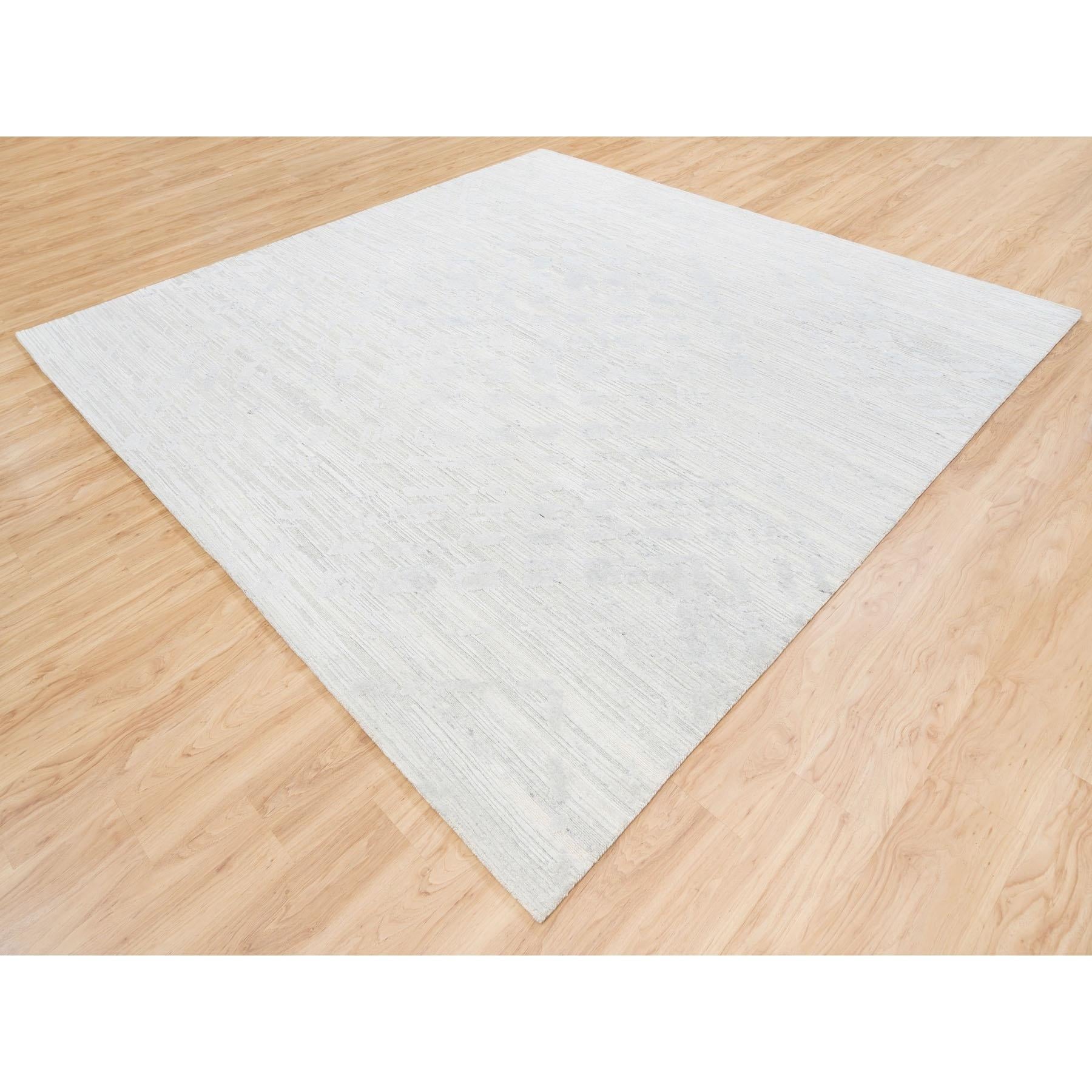 Elfenbein mit Grau handgeknüpftes modernes Design ungefärbte reine Wolle quadratischer Teppich 10' x 10' (Indisch) im Angebot