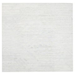 Ivory with Gray Hand Knotted Modern Design Undyed Pure Wool Square Rug 10' x 10'