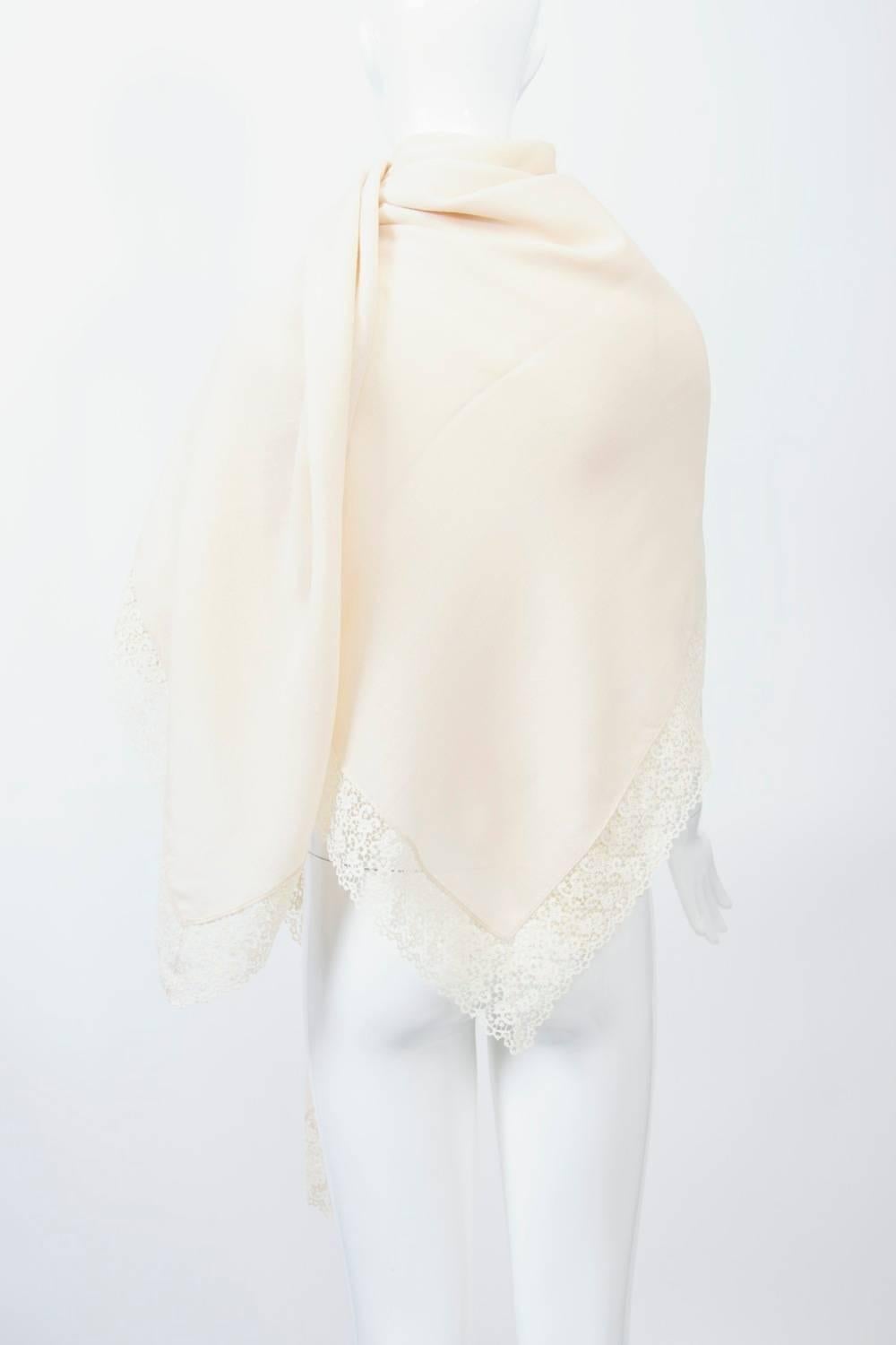 Beige Ivory Wool and Lace Shawl For Sale