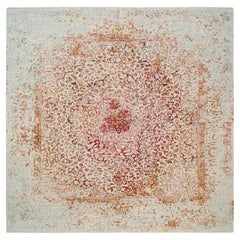 Handgeknüpfter quadratischer Orientteppich aus elfenbeinfarbener Wolle und reiner Seide in persischem Design 10'x10'