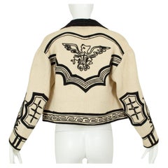 Vintage Ivory Wool Guatemalan Bat Jacket with Black Soutache Trim – S - M, 1971