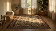 Ivory Wool Hand Knotted Rug 7 ft x 10 ft, Room Size for Formal living room